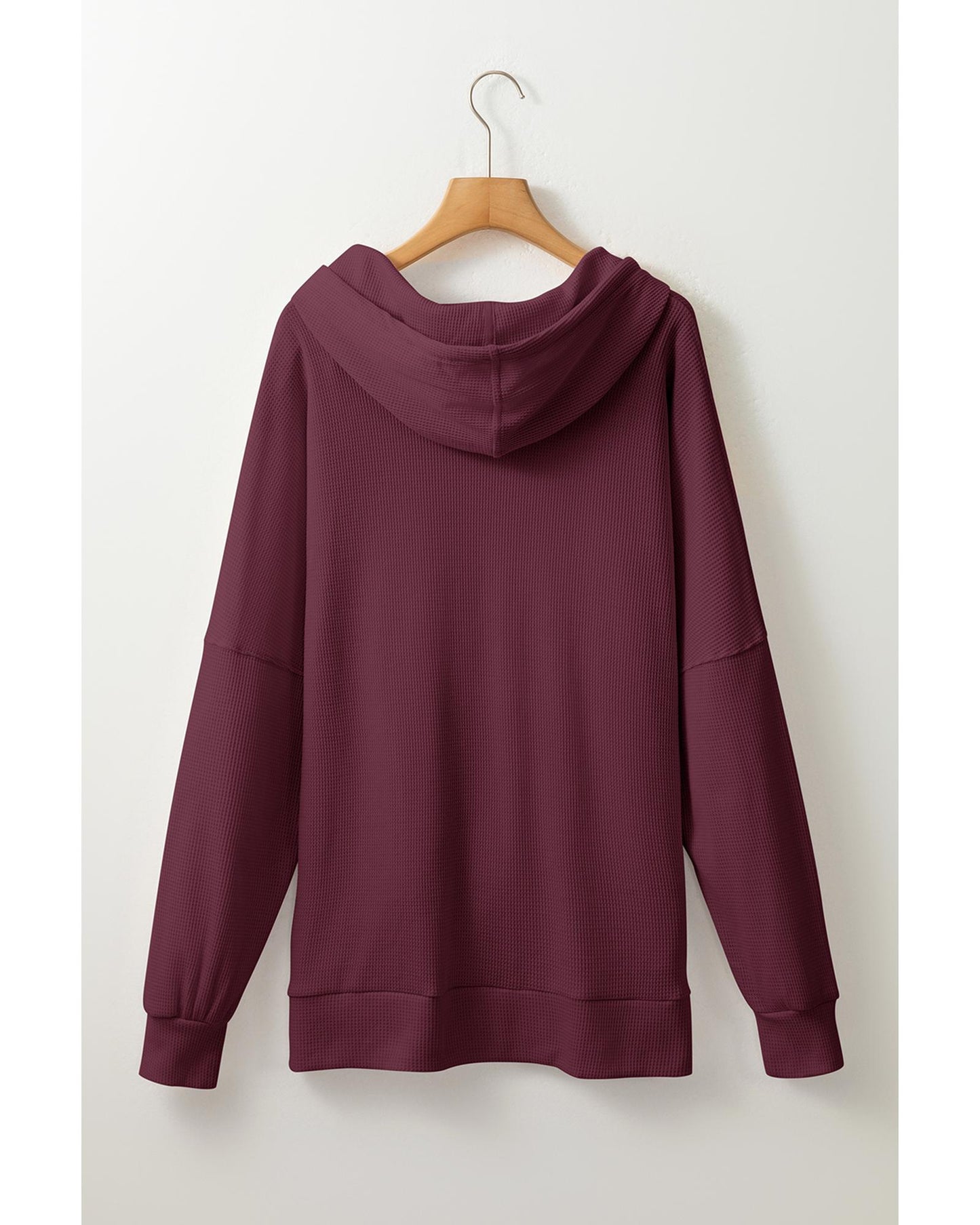 Red Dahlia Waffle Knit Fleece Lined High Low Oversized Hoodie - S