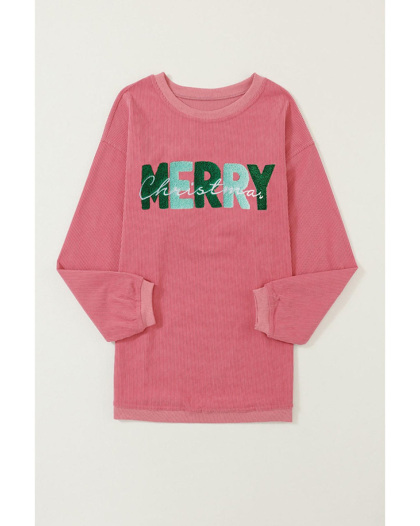 Strawberry Pink MERRY Christmas Corded Pullover Sweatshirt - S