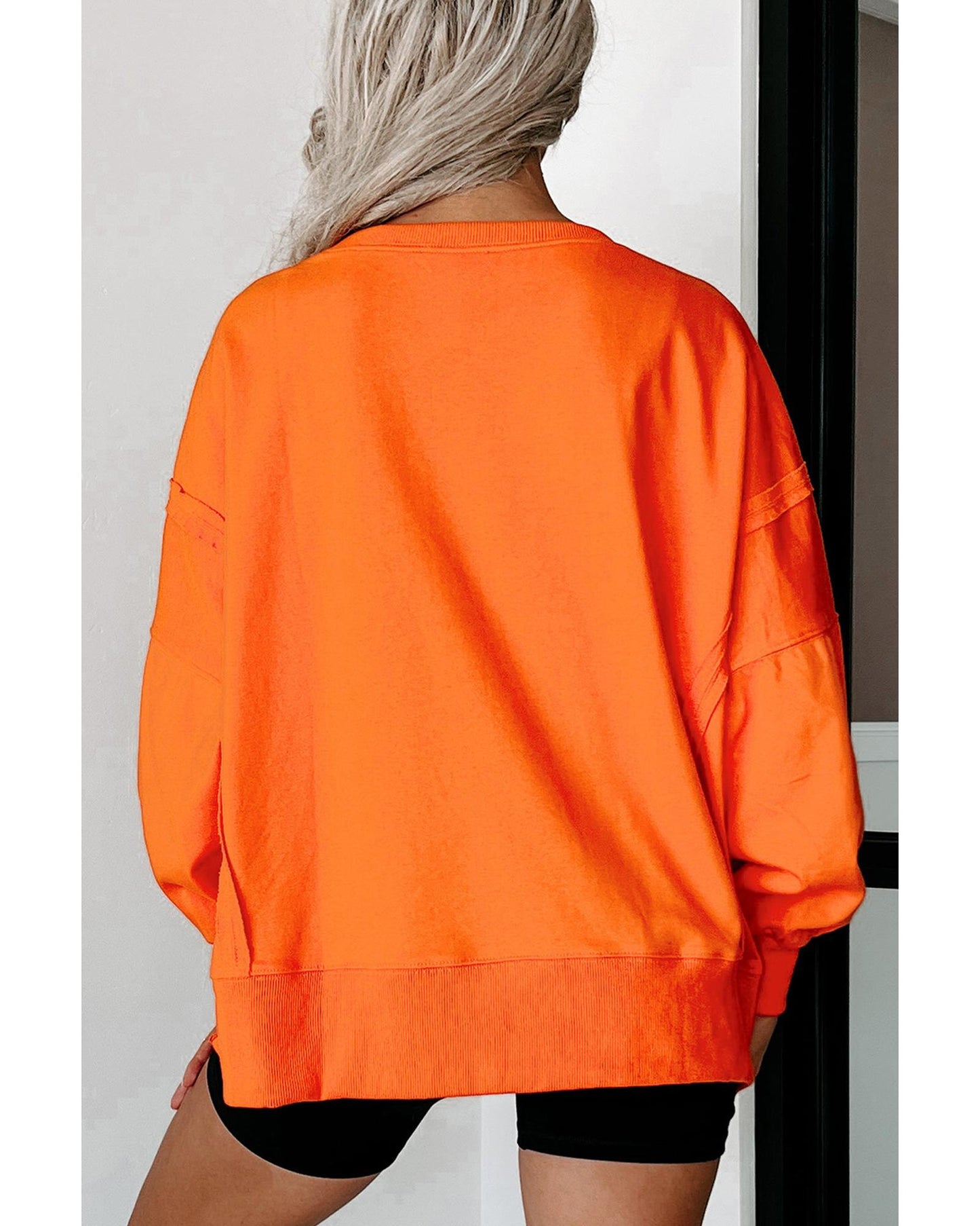 Carrot Exposed Seam Drop Shoulder Round Neck Sweatshirt with Slits - XL