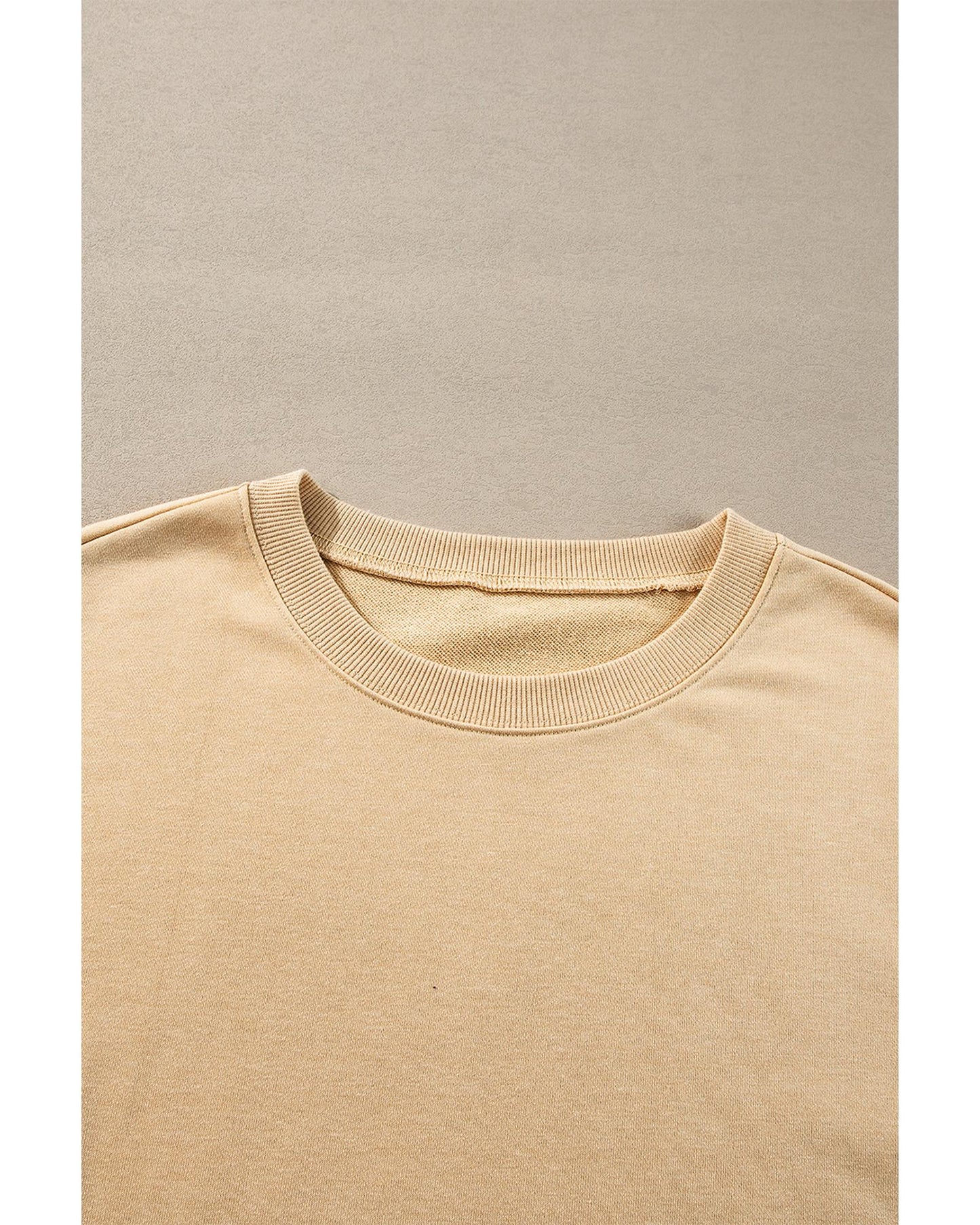 Light French Beige Exposed Seam Drop Shoulder Round Neck Sweatshirt with Slits - 2XL