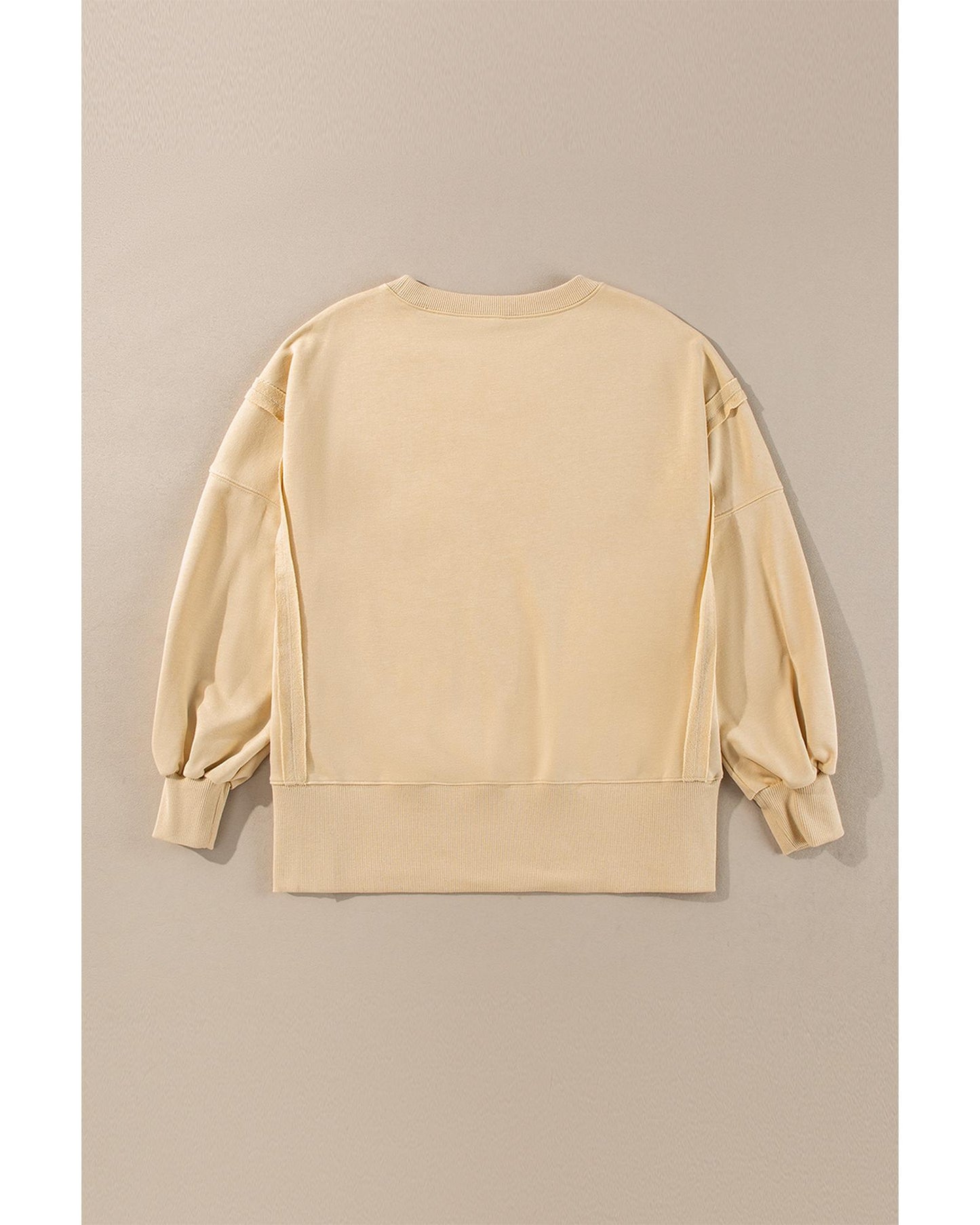 Light French Beige Exposed Seam Drop Shoulder Round Neck Sweatshirt with Slits - 2XL