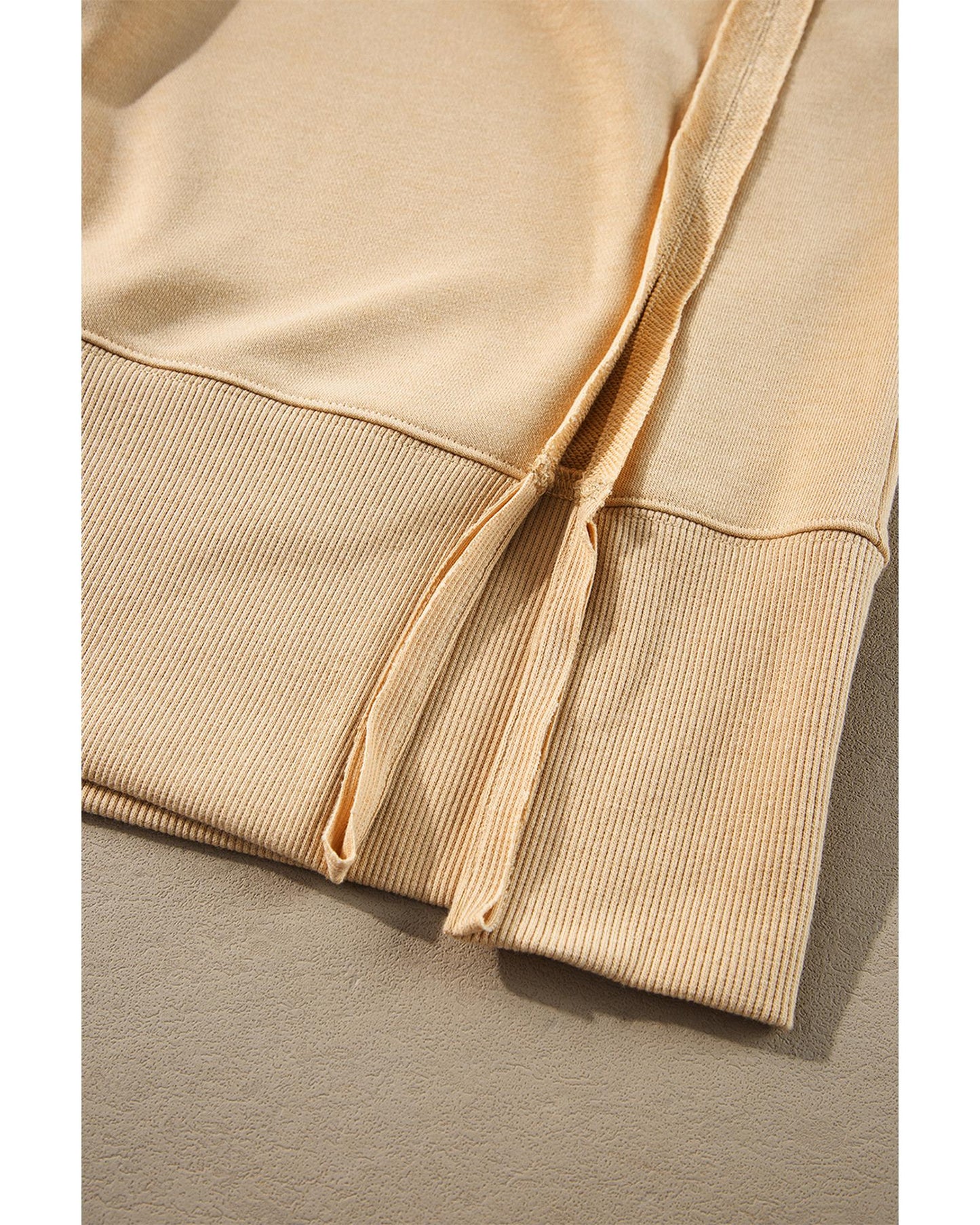 Light French Beige Exposed Seam Drop Shoulder Round Neck Sweatshirt with Slits - 2XL