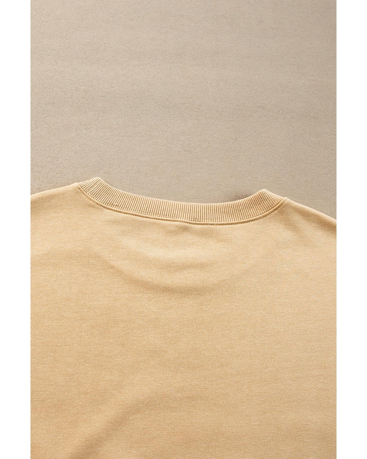 Light French Beige Exposed Seam Drop Shoulder Round Neck Sweatshirt with Slits - 2XL