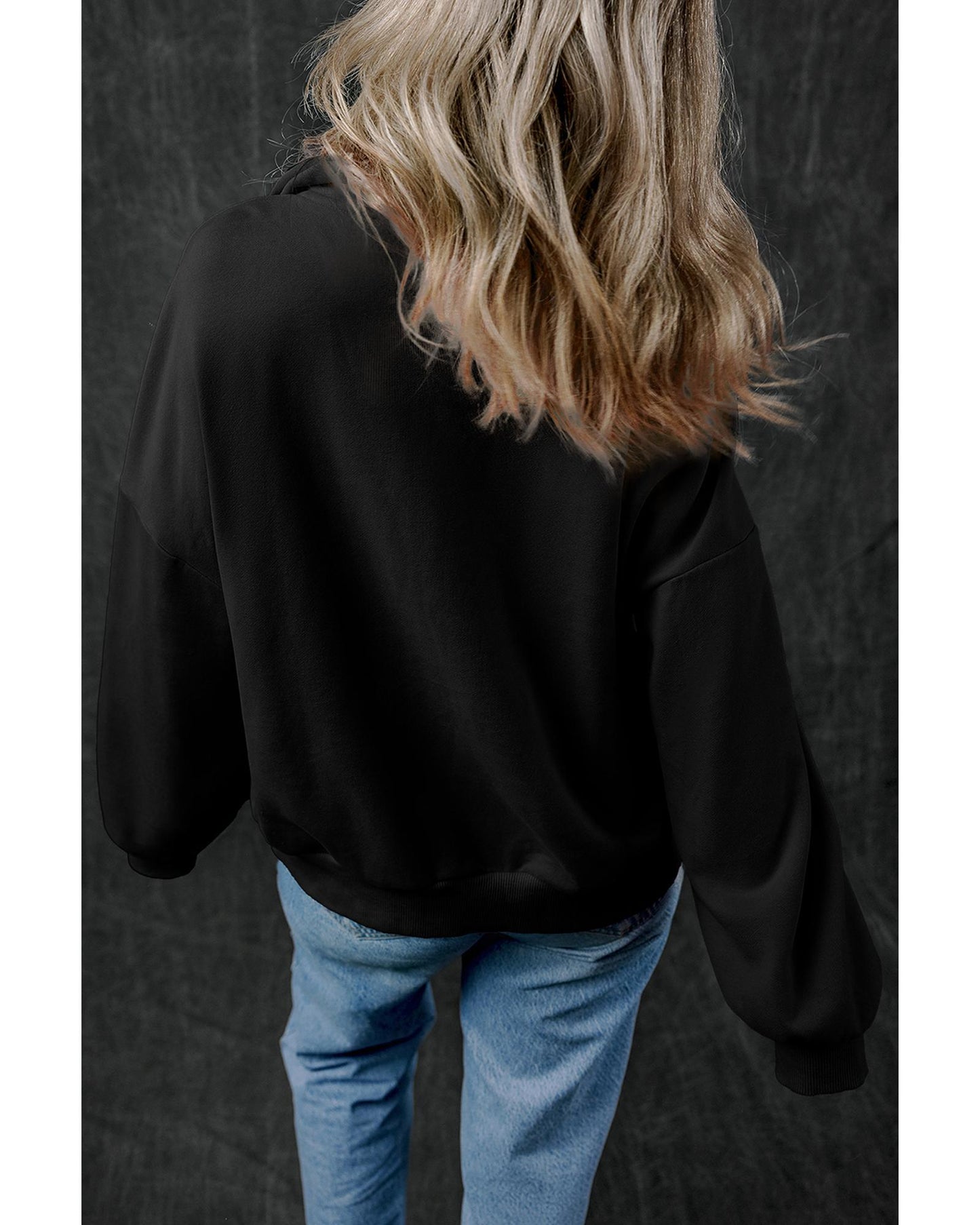 Black Zip-up Stand Neck Kangaroo Pocket Sweatshirt - M