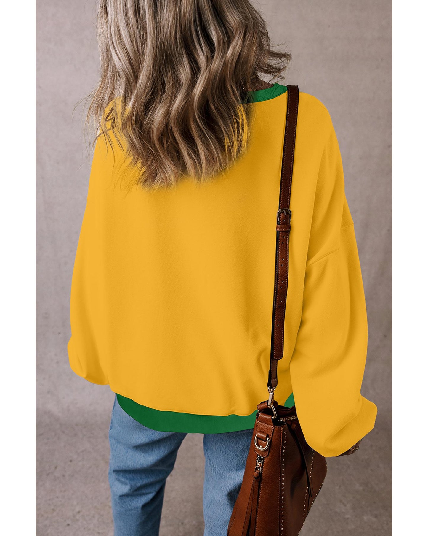 Ginger Color Block Patch Drop Shoulder Oversized Sweatshirt - S