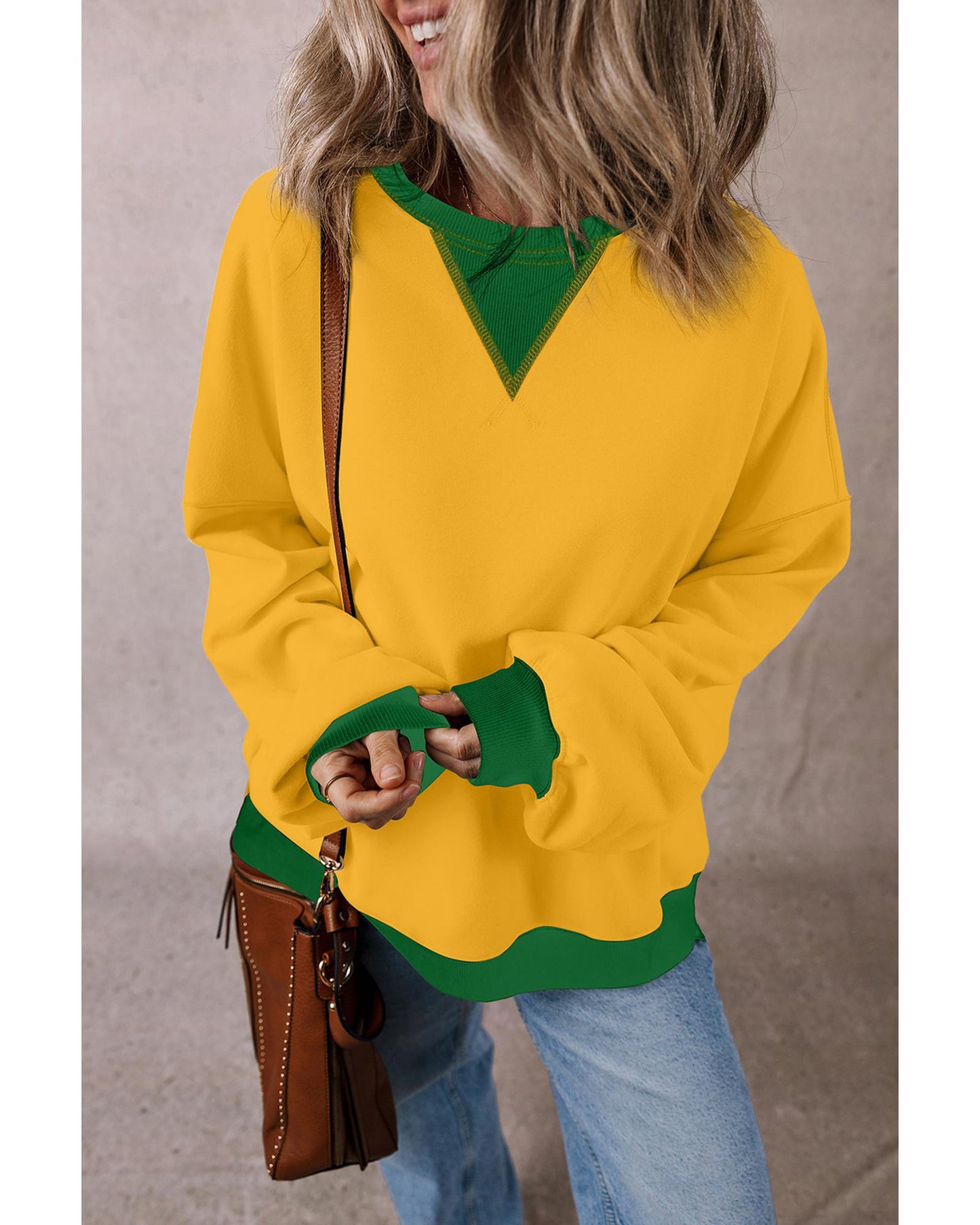 Ginger Color Block Patch Drop Shoulder Oversized Sweatshirt - S