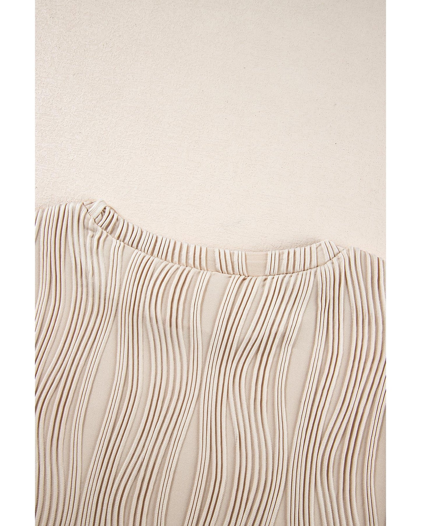 Apricot Textured Wavy Round Neck Long Sleeve Top - L