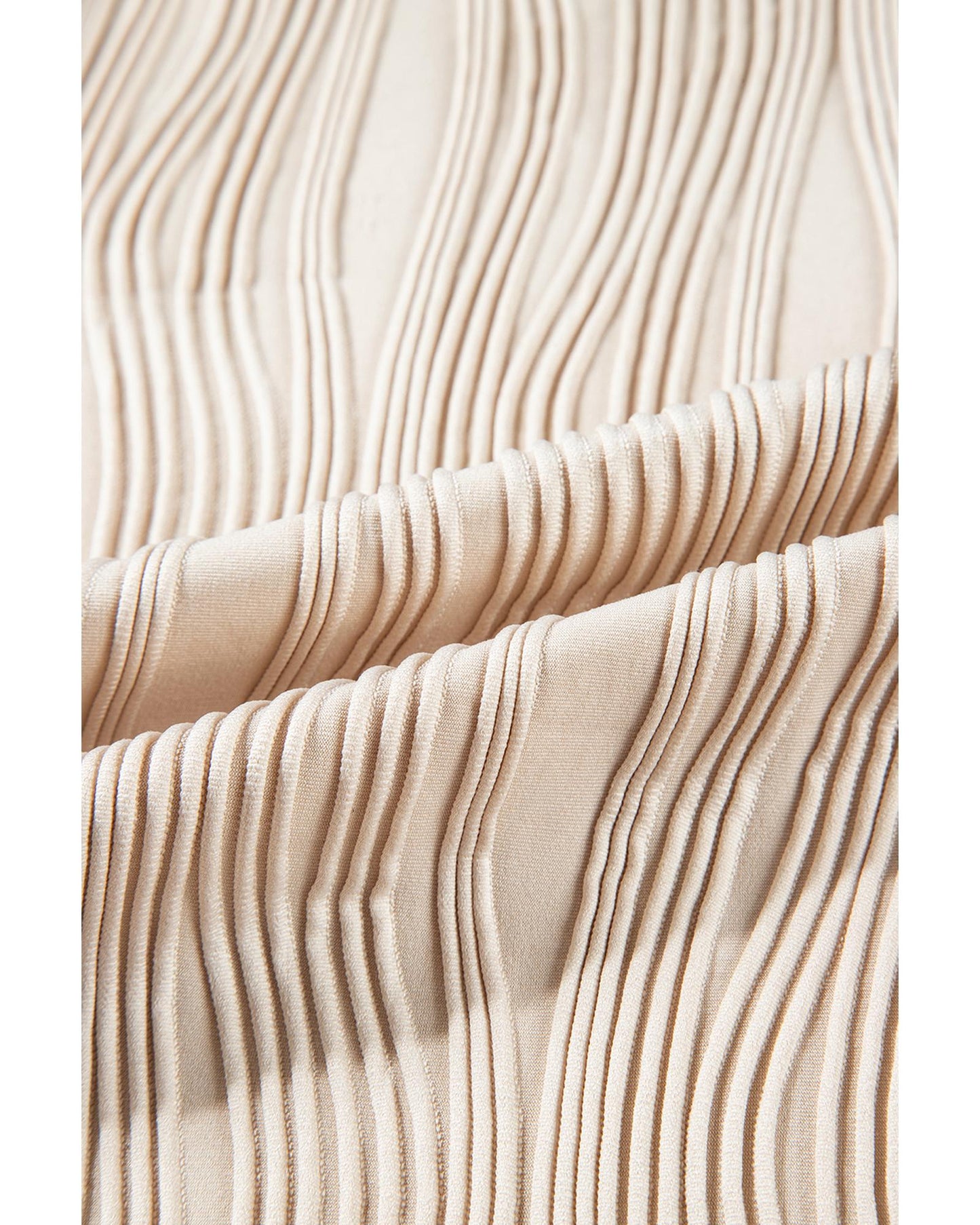 Apricot Textured Wavy Round Neck Long Sleeve Top - L