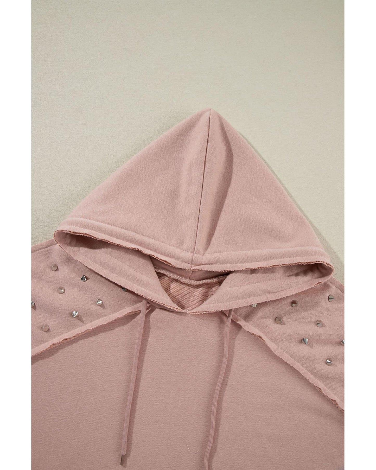 Fushia Solid Color Rivet Stud Raglan Sleeve Hoodie with Pocket - L