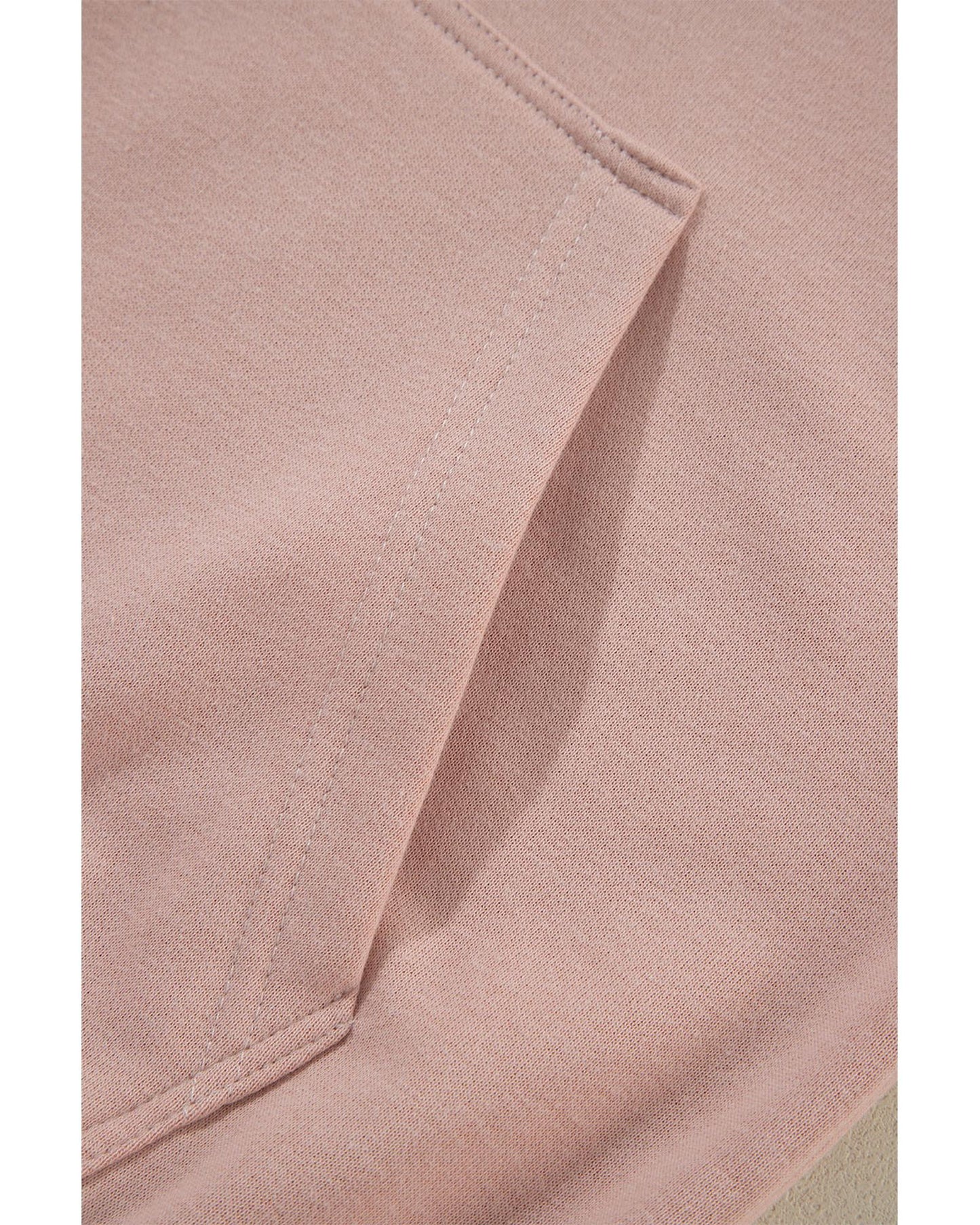Fushia Solid Color Rivet Stud Raglan Sleeve Hoodie with Pocket - L