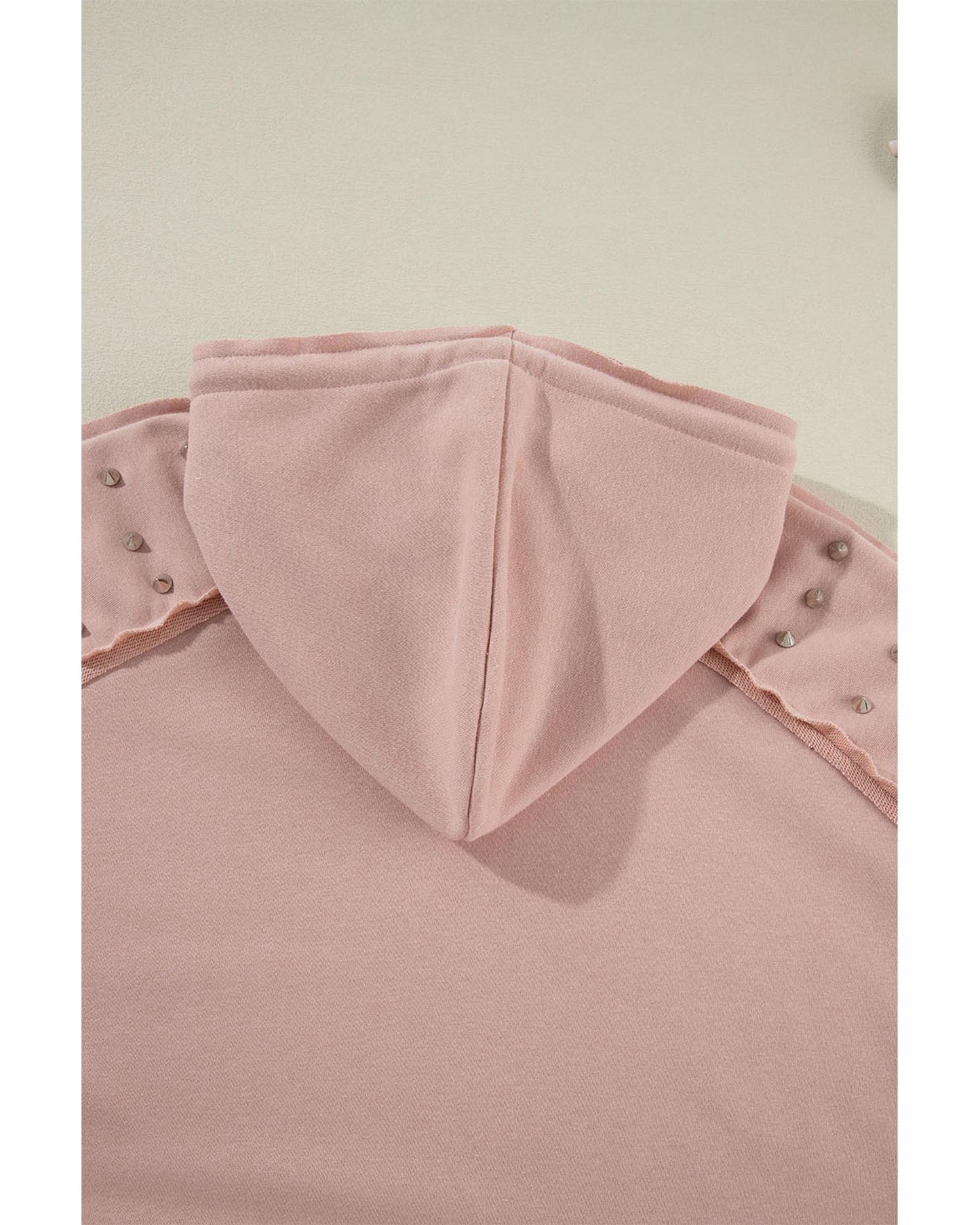 Fushia Solid Color Rivet Stud Raglan Sleeve Hoodie with Pocket - M