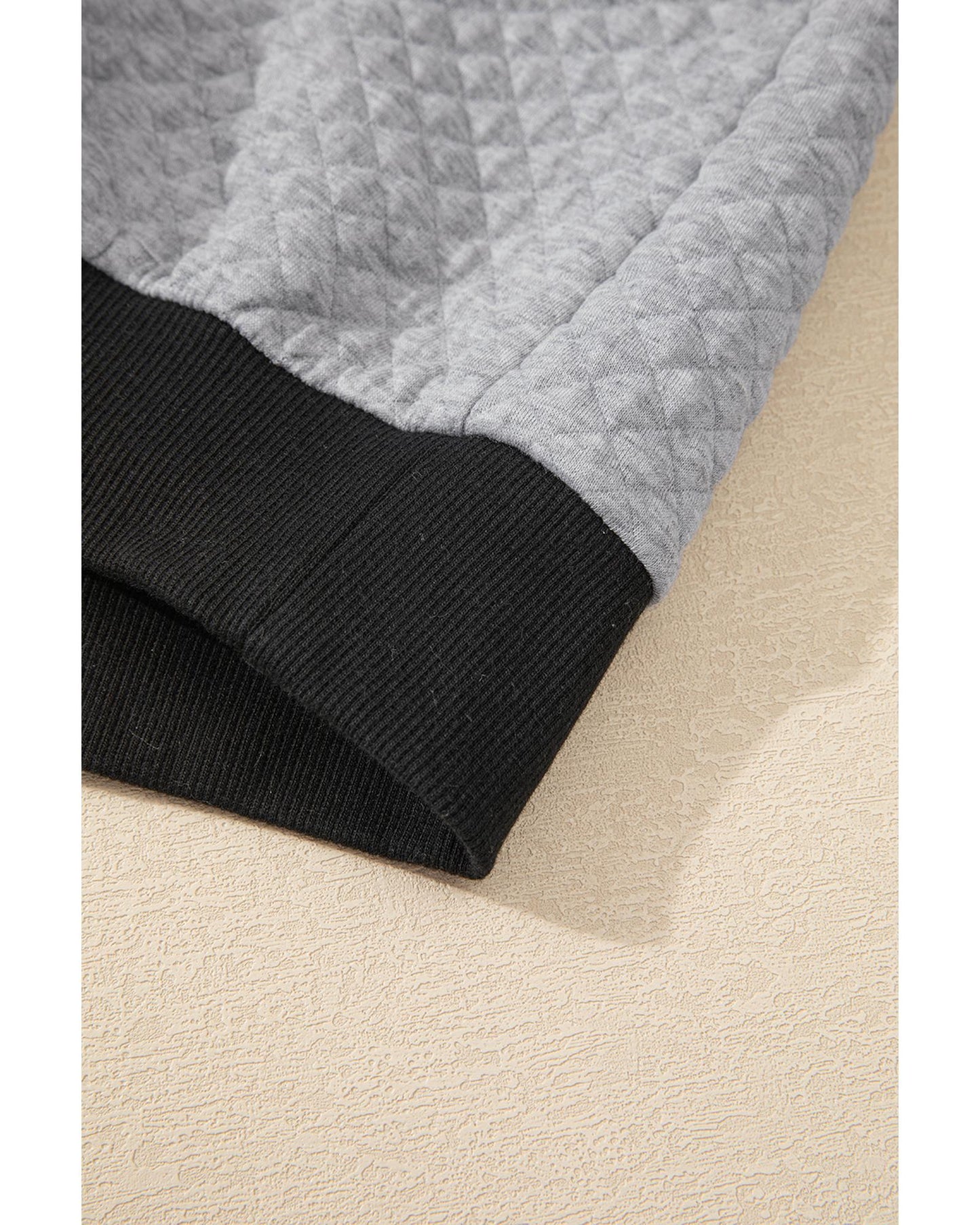 Light Grey Textured Colorblock Edge Buttoned Collar Sweatshirt - L