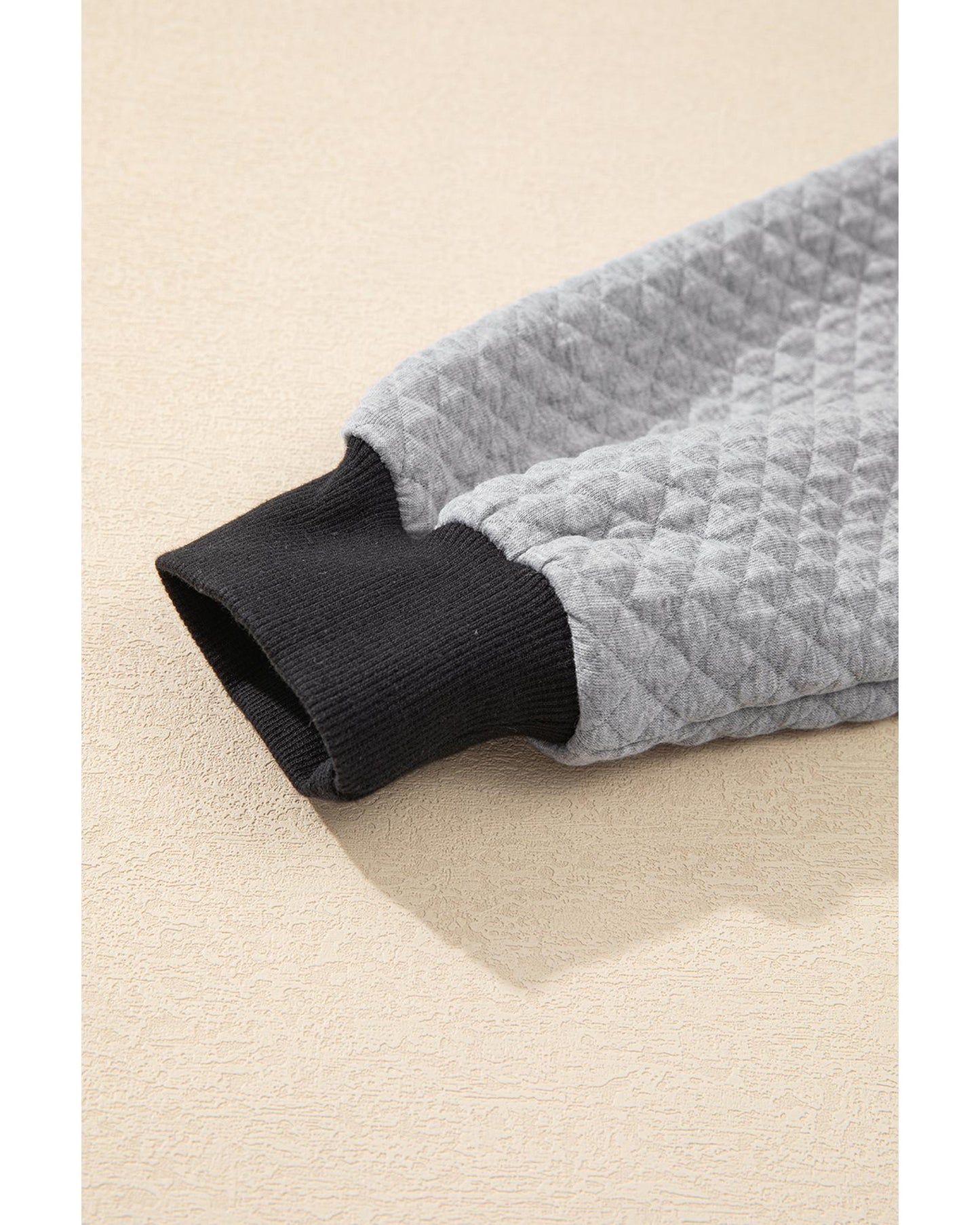 Light Grey Textured Colorblock Edge Buttoned Collar Sweatshirt - XL