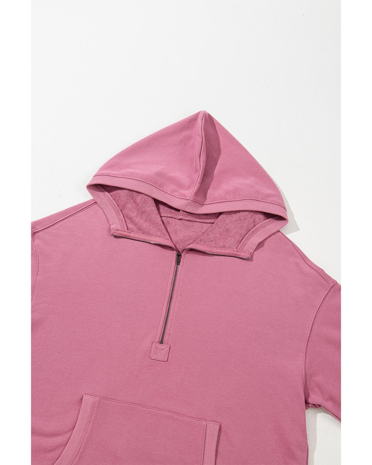Valerian Solid Kangaroo Pocket Half Zipper Oversized Hoodie - M