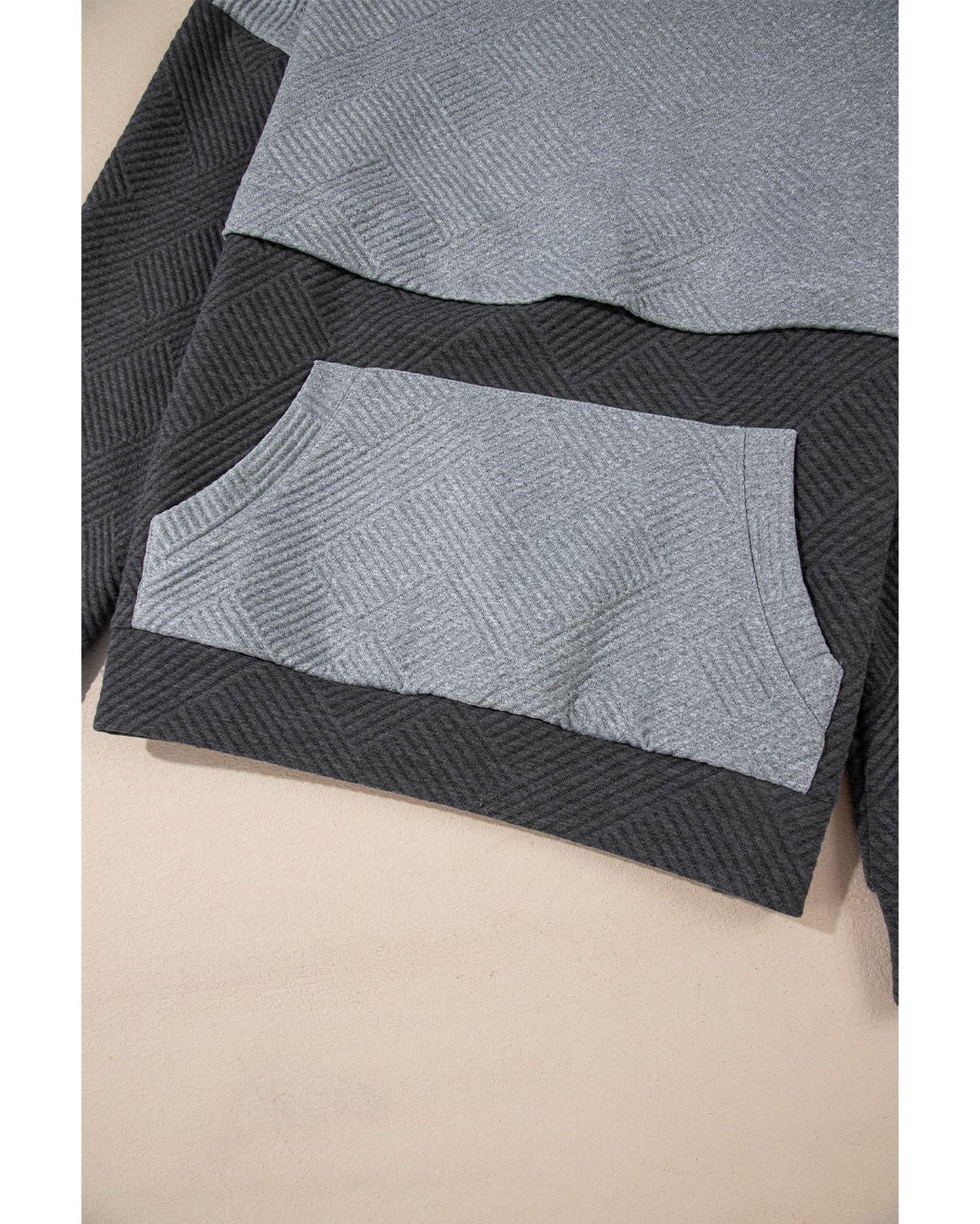 Gray Textured Color Block Kangaroo Pocket Drop Shoulder Hoodie - 2XL
