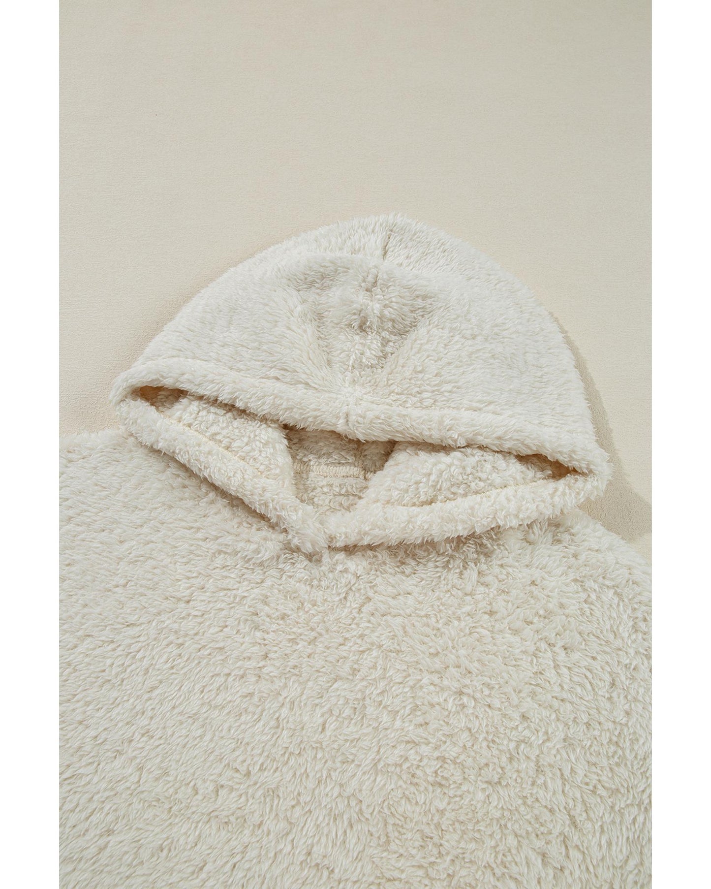 White Contrast Ribbed Edge Plush Hoodie - S