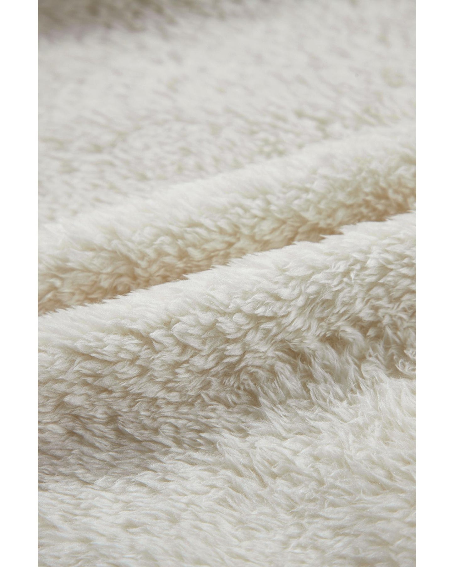 White Contrast Ribbed Edge Plush Hoodie - S