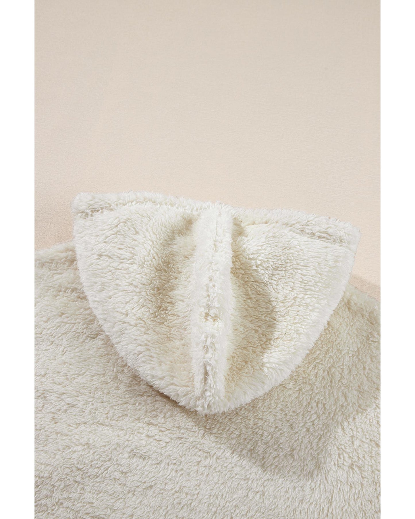 White Contrast Ribbed Edge Plush Hoodie - S