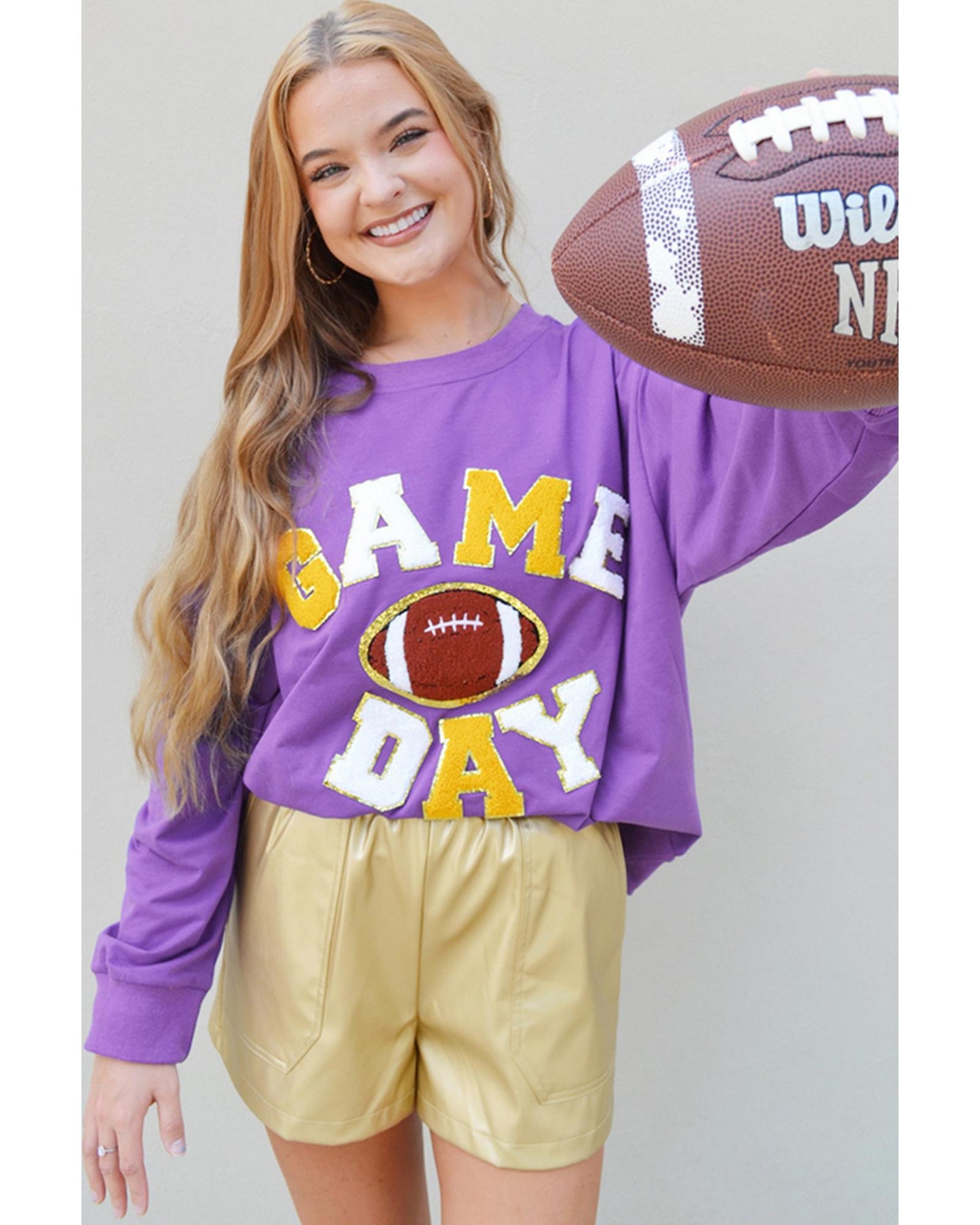 Tillandsia Purple GAME DAY Rugby Chenille Embroidered Pullover Sweatshirt - XL