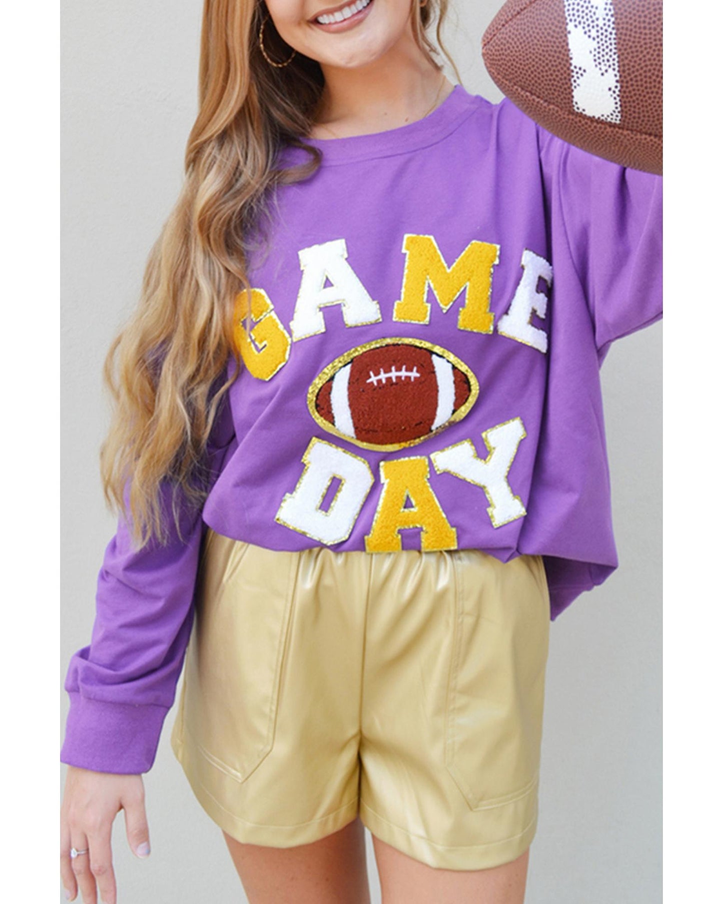 Tillandsia Purple GAME DAY Rugby Chenille Embroidered Pullover Sweatshirt - XL