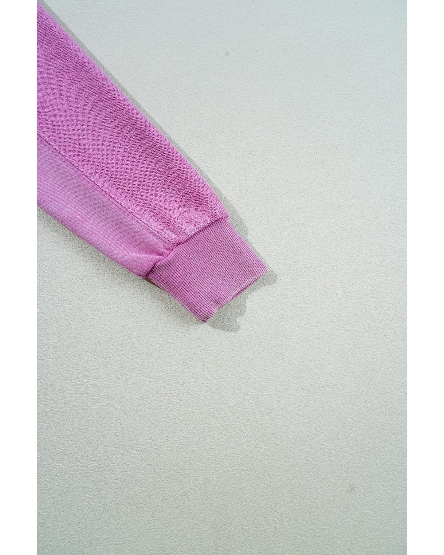 Bright Pink Solid Color Notched Neck Drop Shoulder Sweatshirt - M