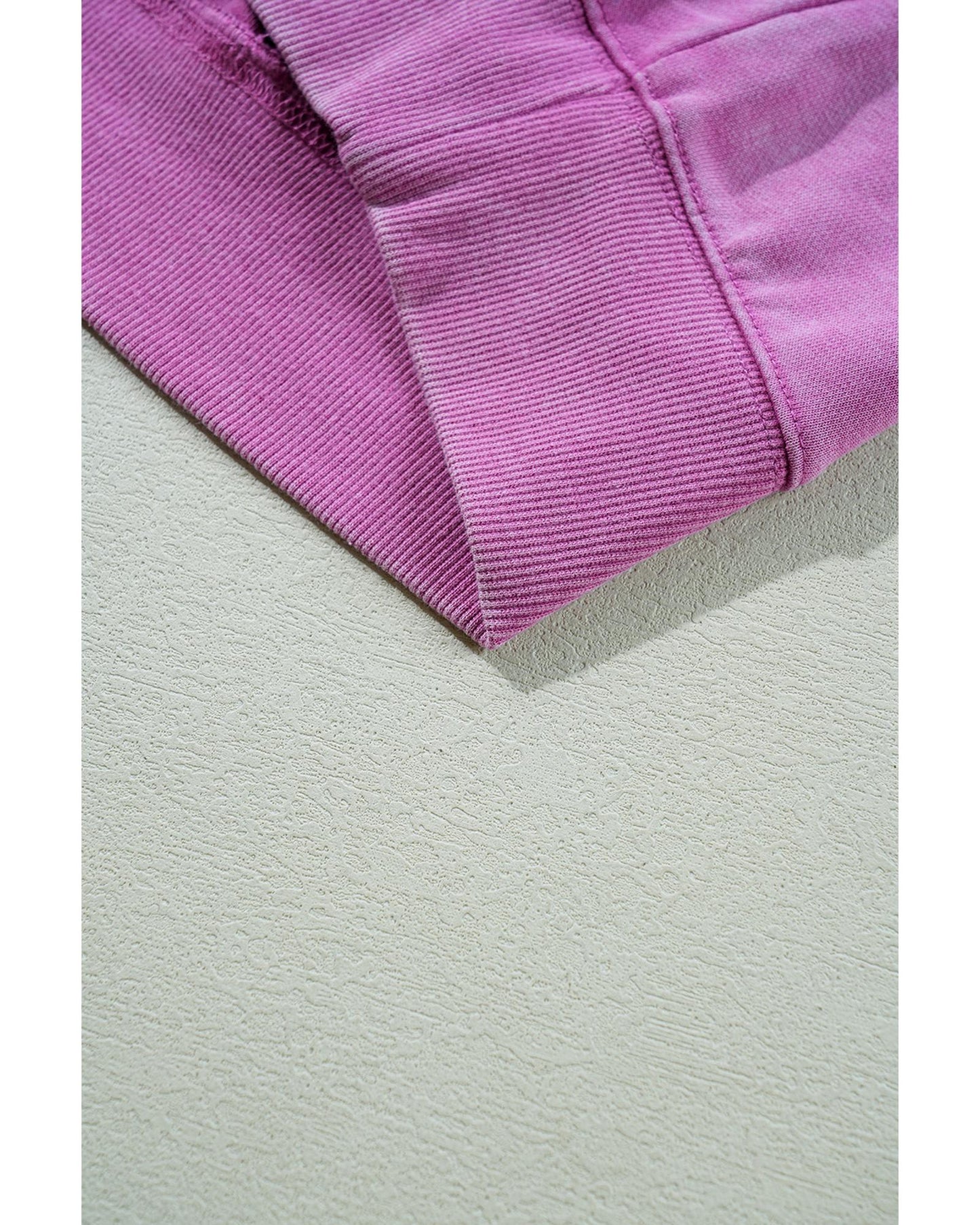 Bright Pink Solid Color Notched Neck Drop Shoulder Sweatshirt - M