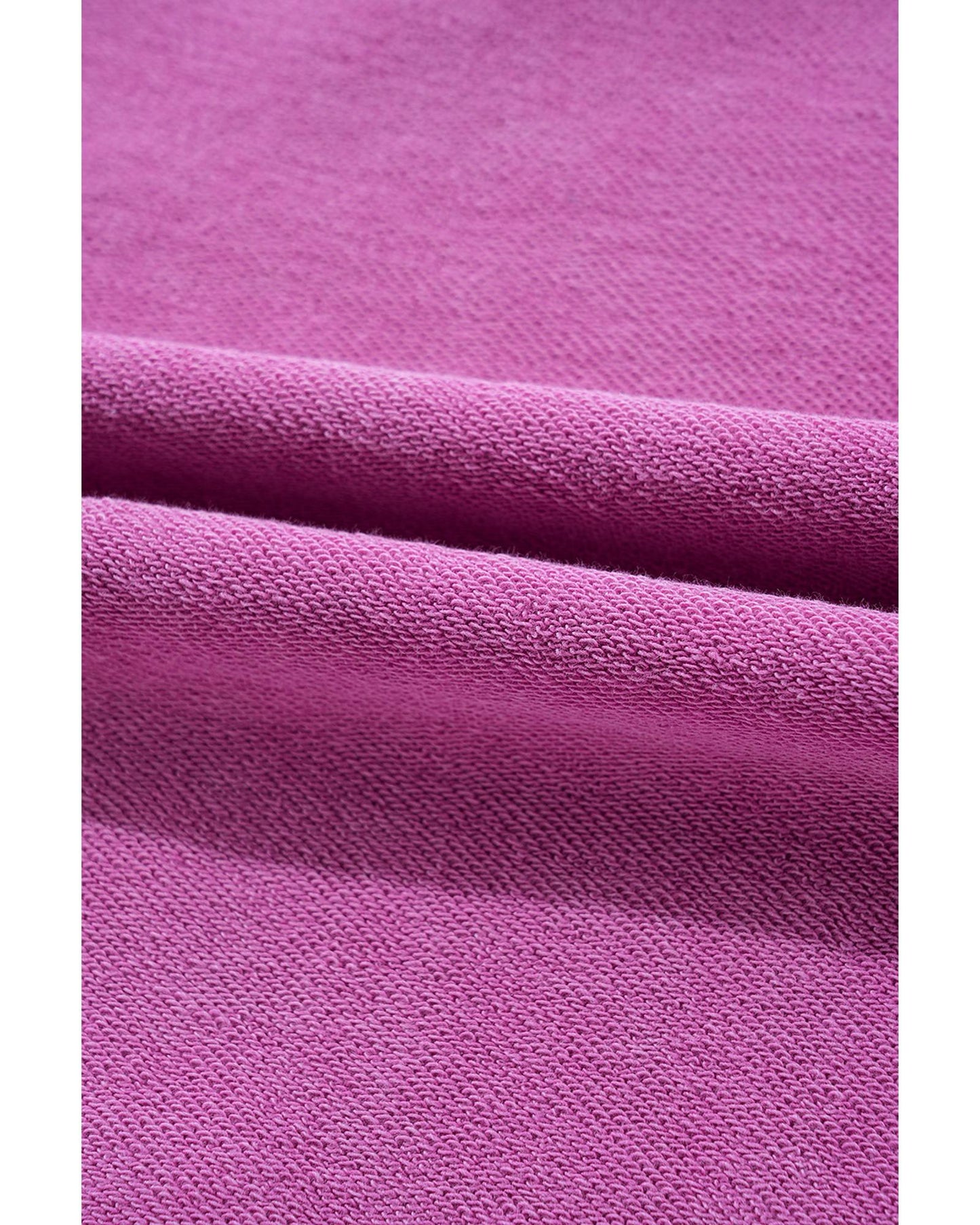 Bright Pink Solid Color Notched Neck Drop Shoulder Sweatshirt - M