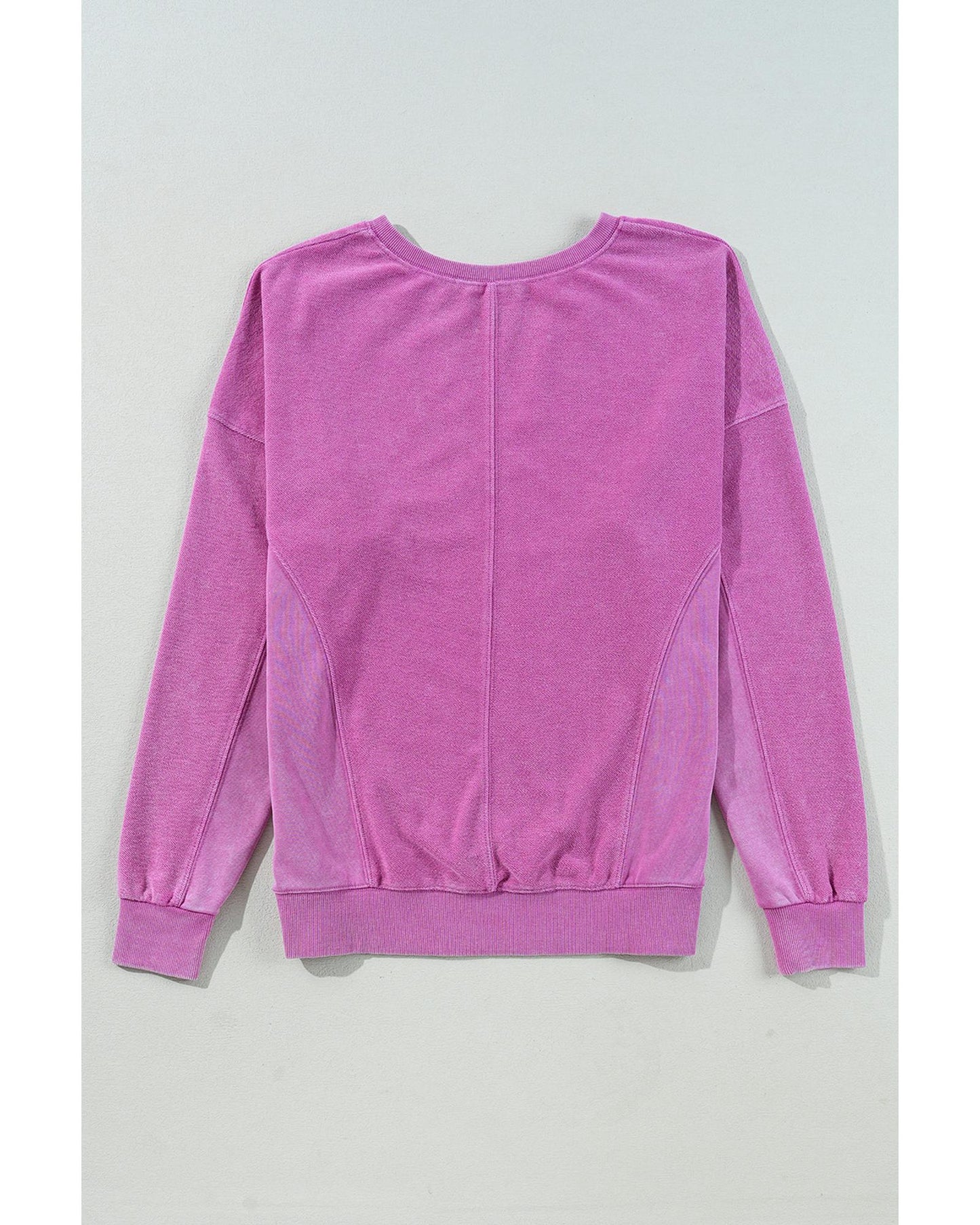 Bright Pink Solid Color Notched Neck Drop Shoulder Sweatshirt - M