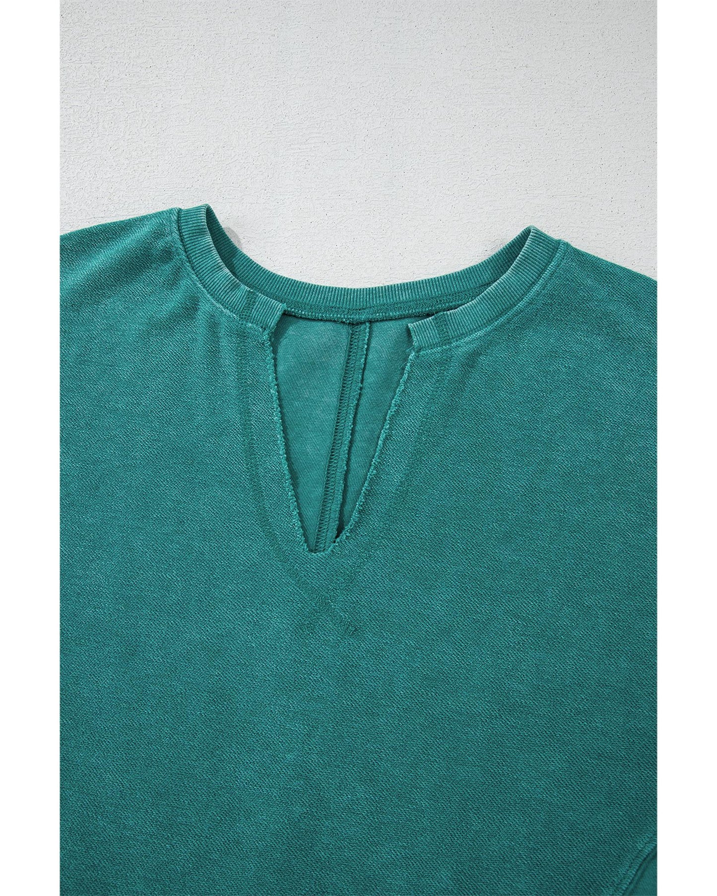 Skobeloff Solid Color Notched Neck Drop Shoulder Sweatshirt - L