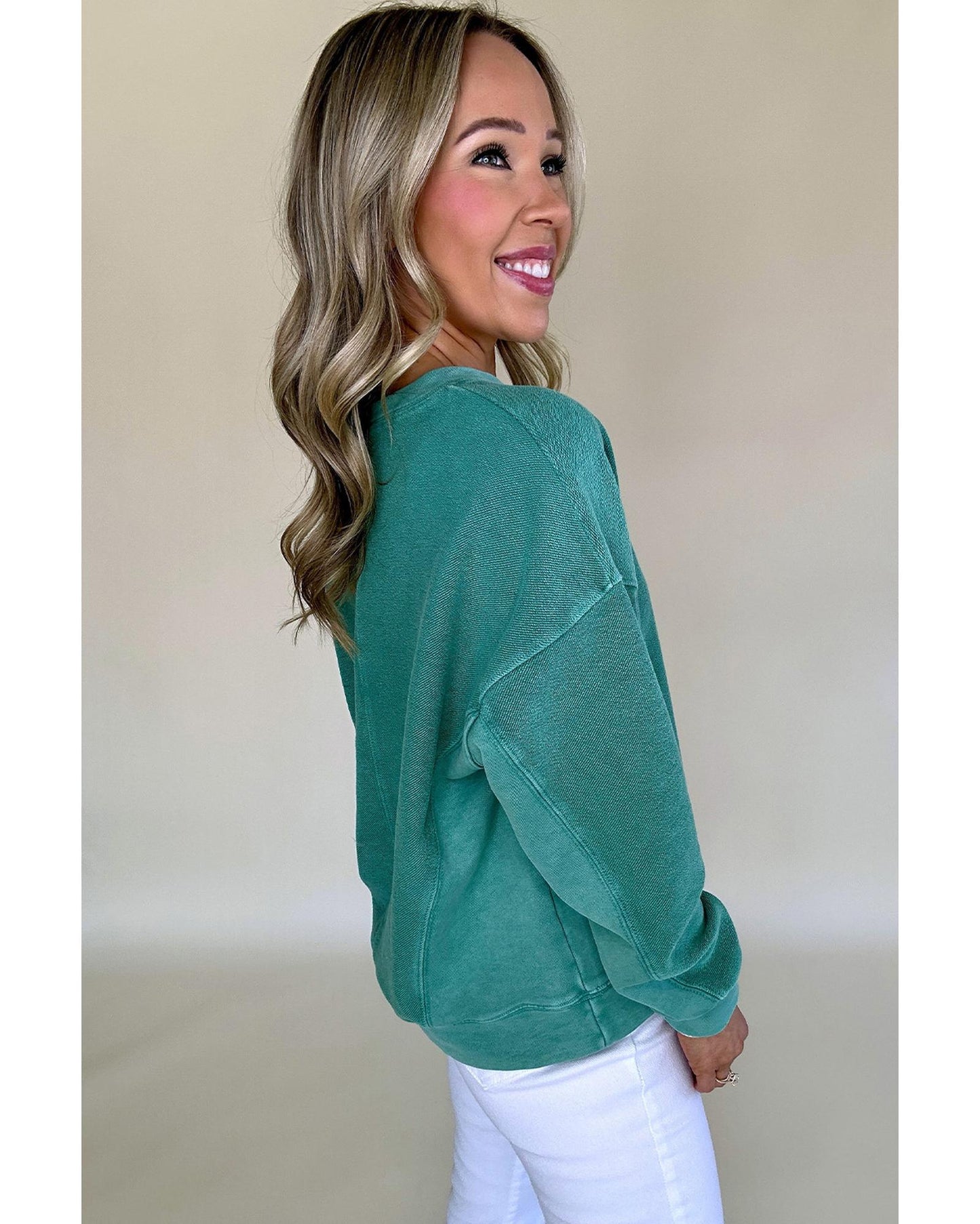 Skobeloff Solid Color Notched Neck Drop Shoulder Sweatshirt - XL