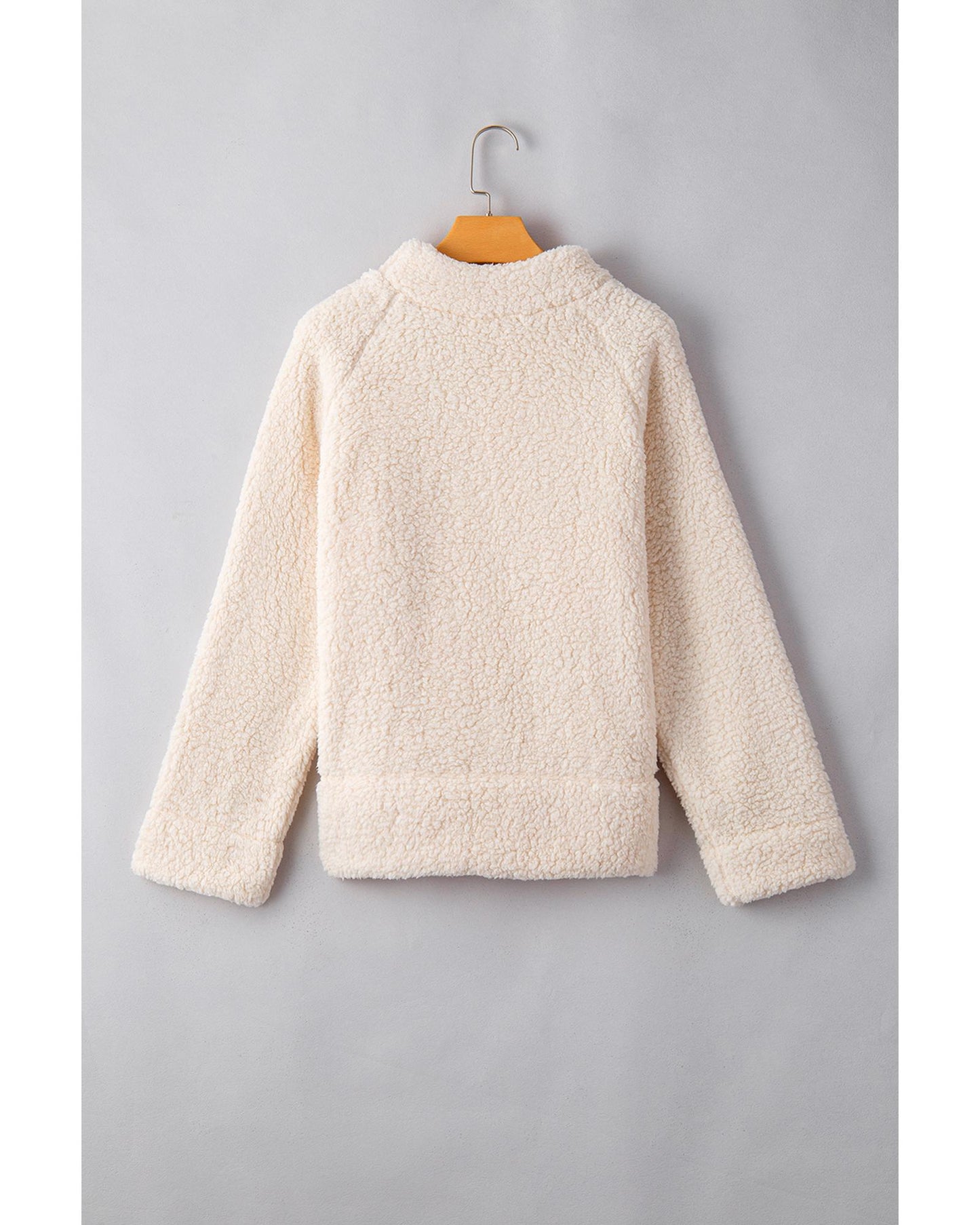 White Solid Fleece High Neck Drop Shoulder Pullover Sweatshirt - M