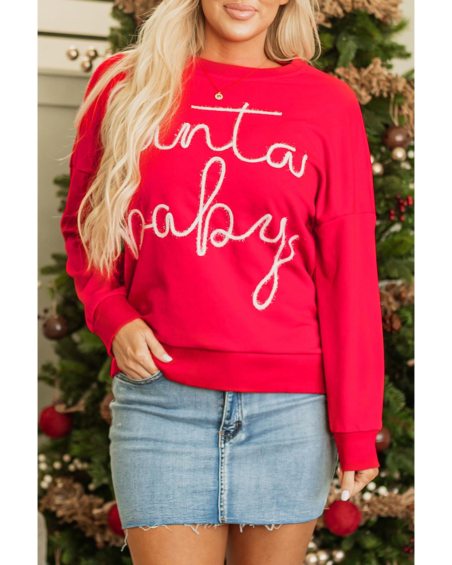 Fiery Red Christmas Santa Baby Tinsel Graphic Sweatshirt - 2XL
