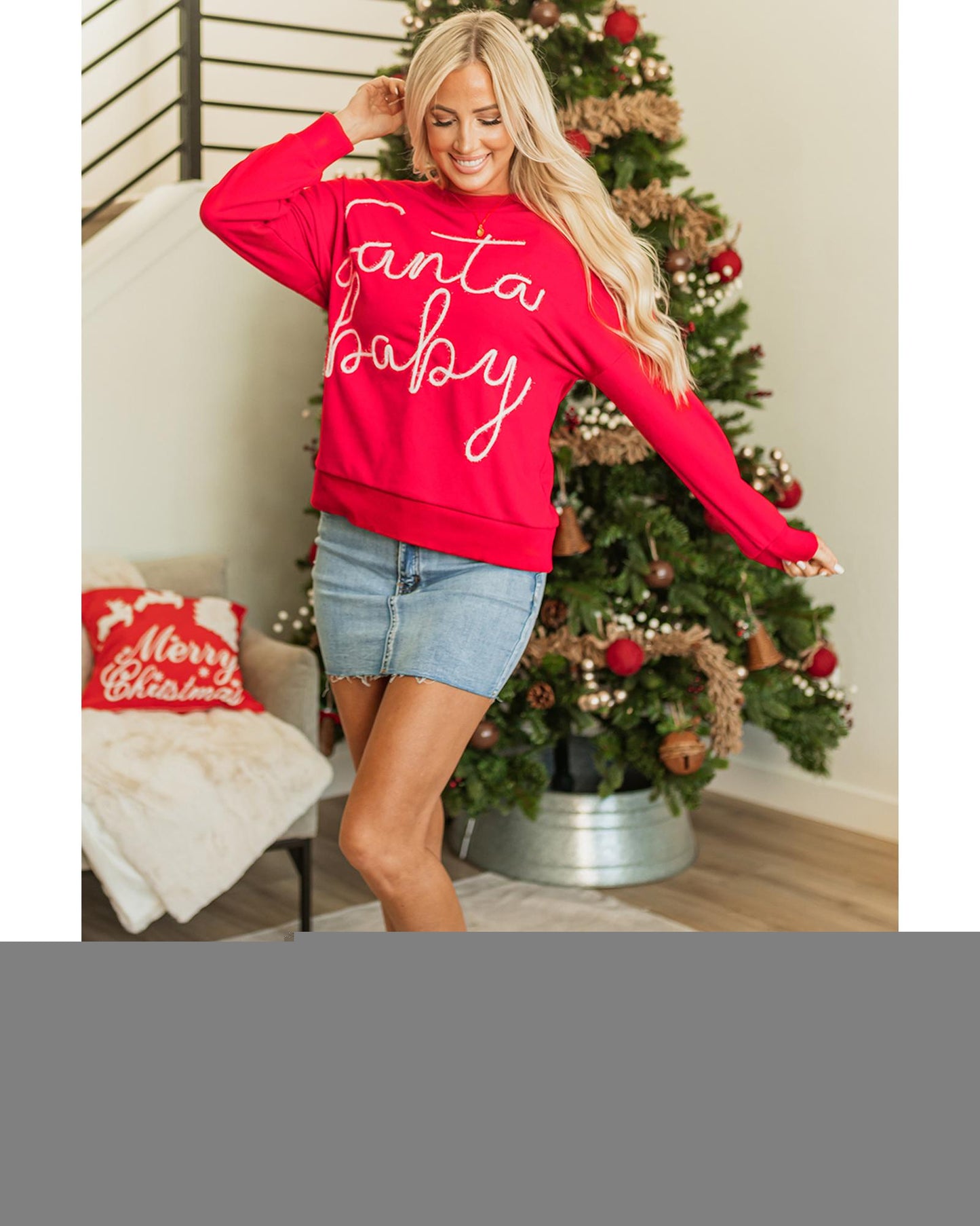 Fiery Red Christmas Santa Baby Tinsel Graphic Sweatshirt - L