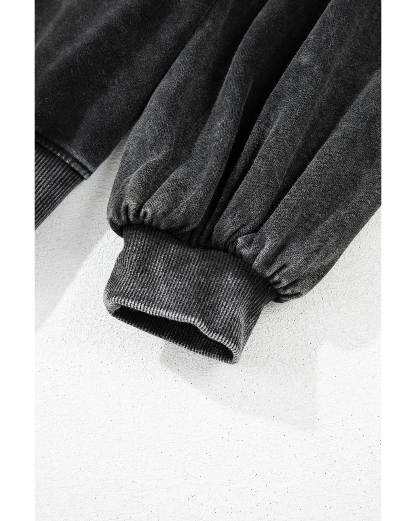 Black Solid Snap Buttons Collared Balloon Sleeve Oversized Sweatshirt - 2XL