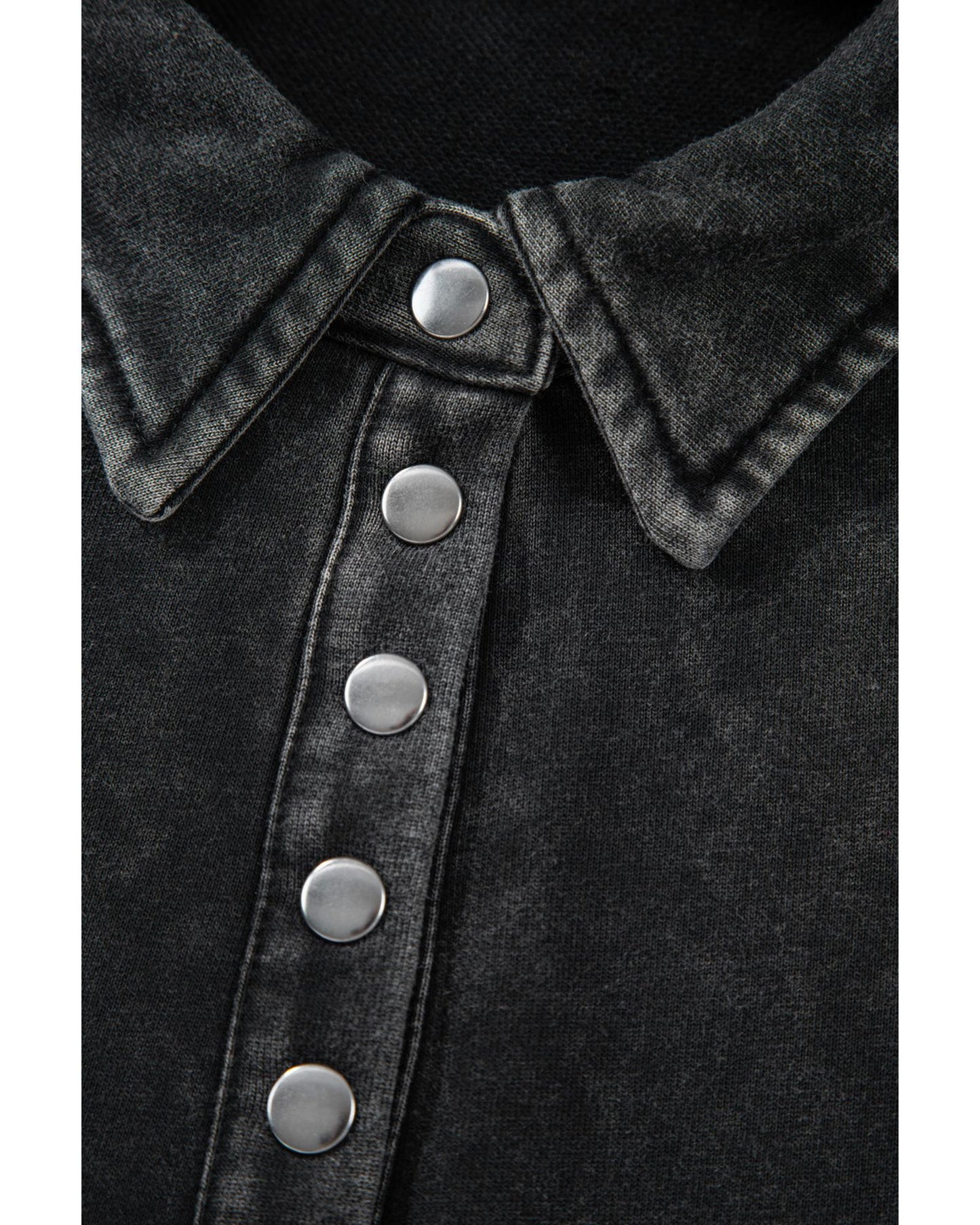 Black Solid Snap Buttons Collared Balloon Sleeve Oversized Sweatshirt - M