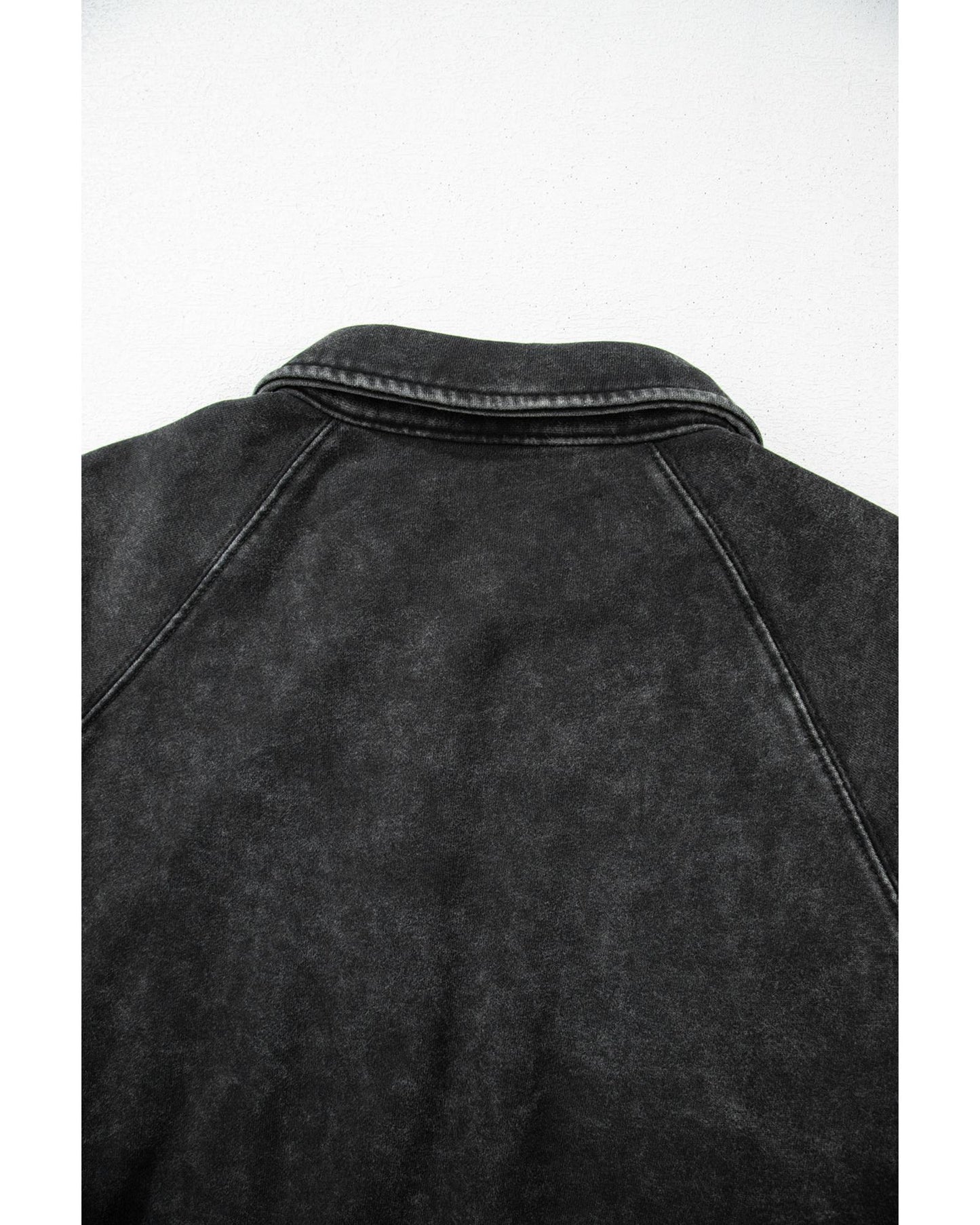 Black Solid Snap Buttons Collared Balloon Sleeve Oversized Sweatshirt - M