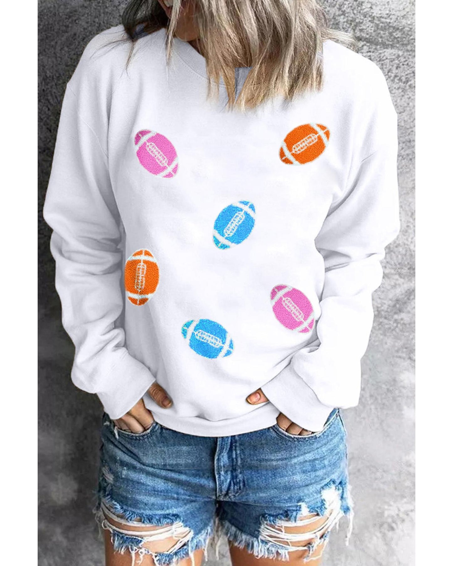 Beige Rugby Chenille Embroidered Patched Pullover Sweatshirt - 2XL