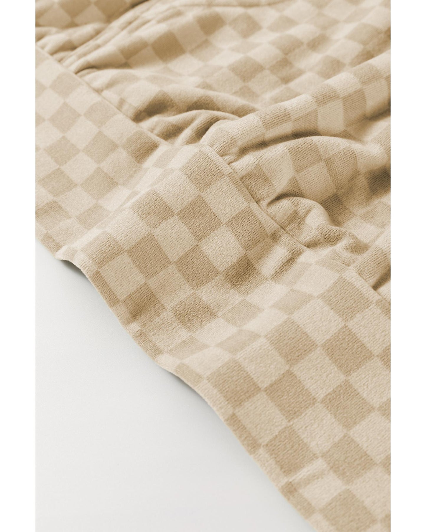 Khaki Checkered Print Kangaroo Pocket Drawstring Hoodie - XL