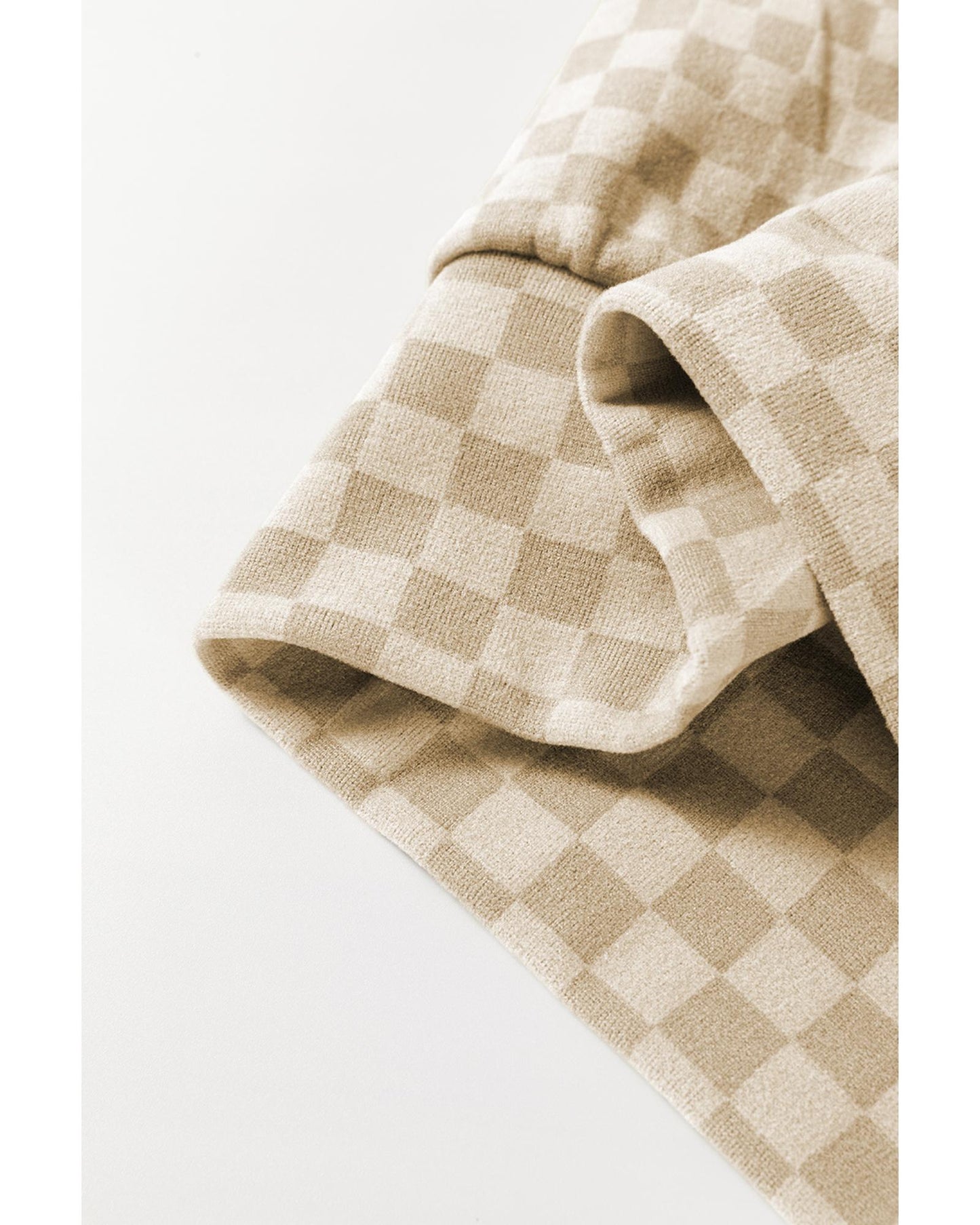Khaki Checkered Print Kangaroo Pocket Drawstring Hoodie - XL