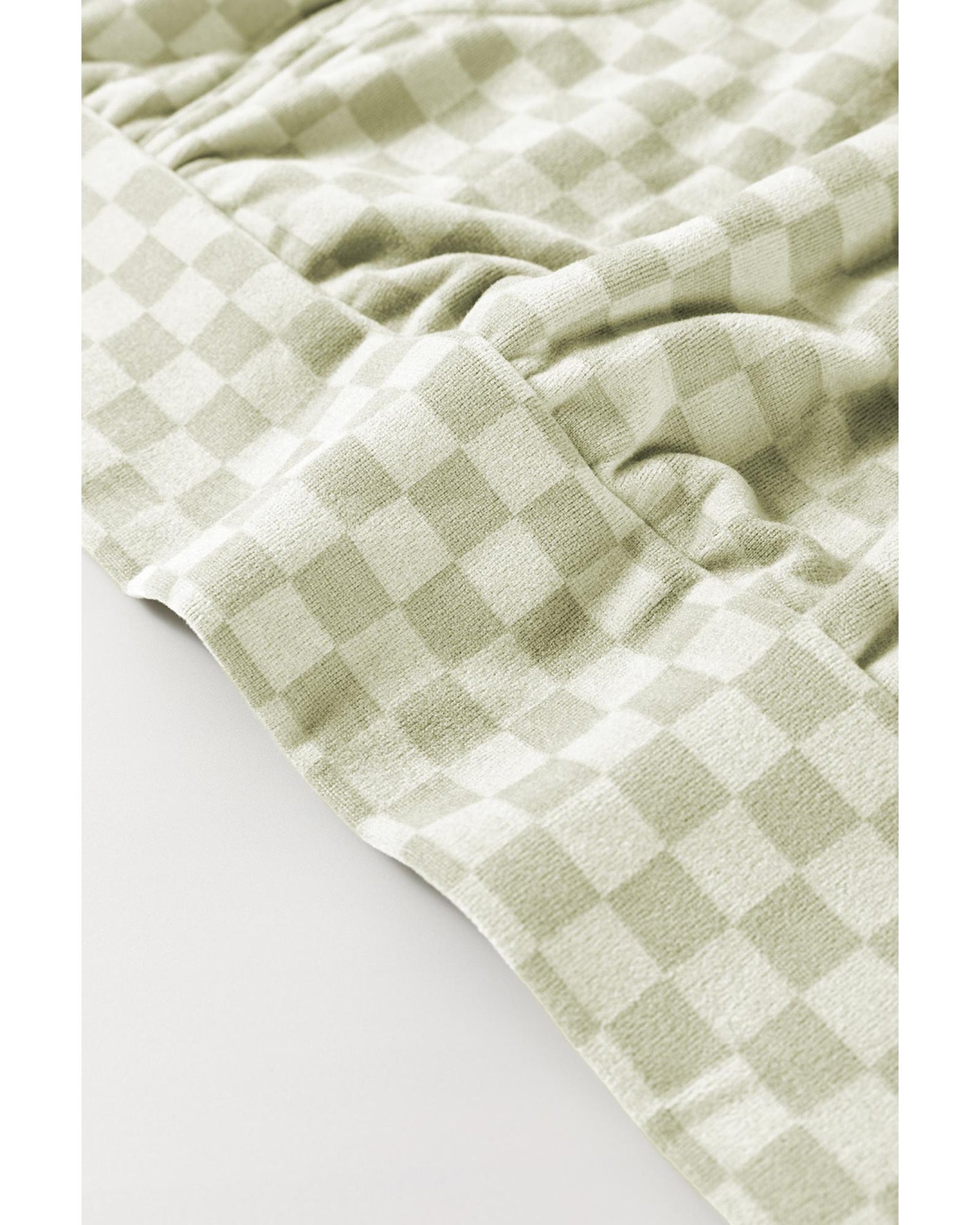 Green Checkered Print Kangaroo Pocket Drawstring Hoodie - M