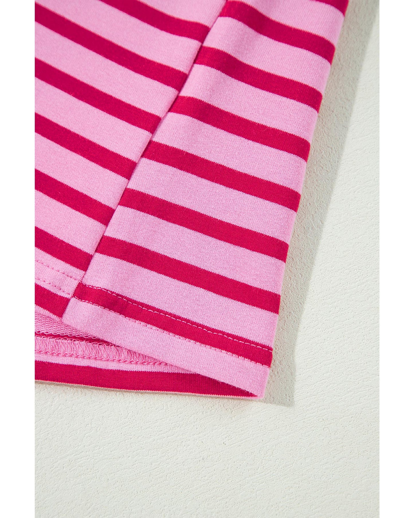 Sachet Pink Striped Print Crew Neck Drop Shoulder Sweatshirt - L