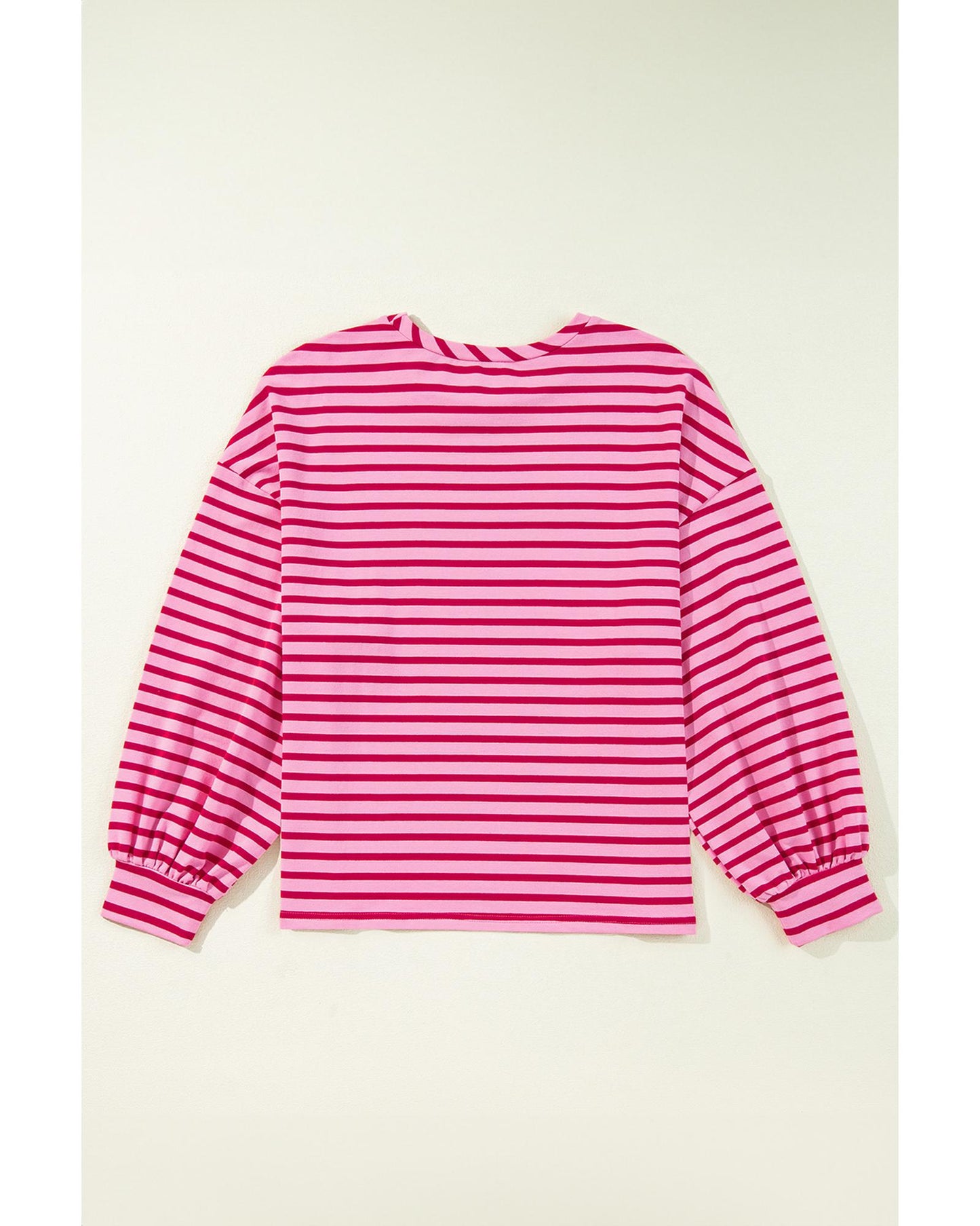 Sachet Pink Striped Print Crew Neck Drop Shoulder Sweatshirt - L