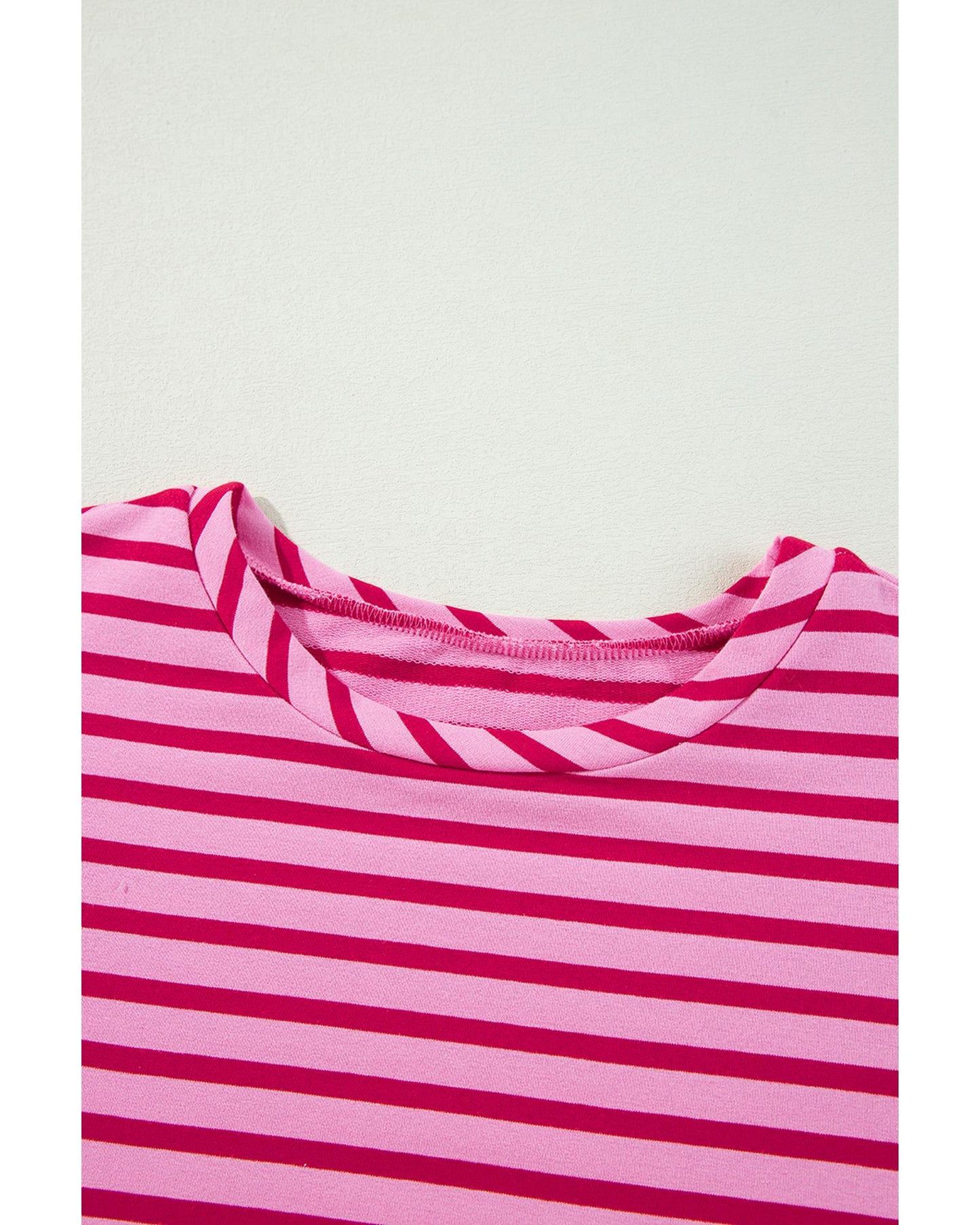 Sachet Pink Striped Print Crew Neck Drop Shoulder Sweatshirt - L