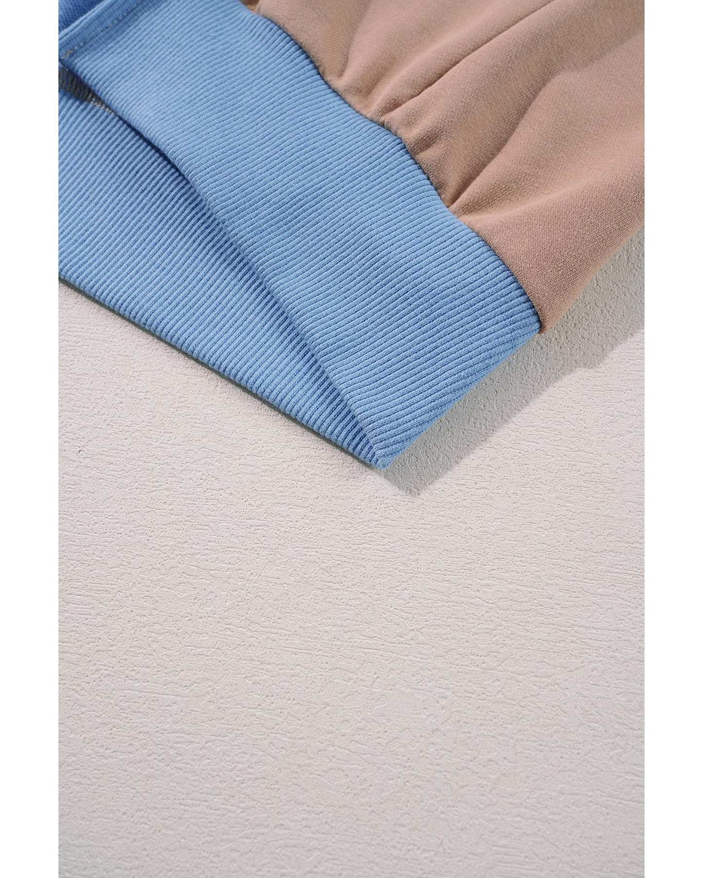 Sky Blue Ribbed Detail Color Block Sleeve Baggy Sweatshirt - M