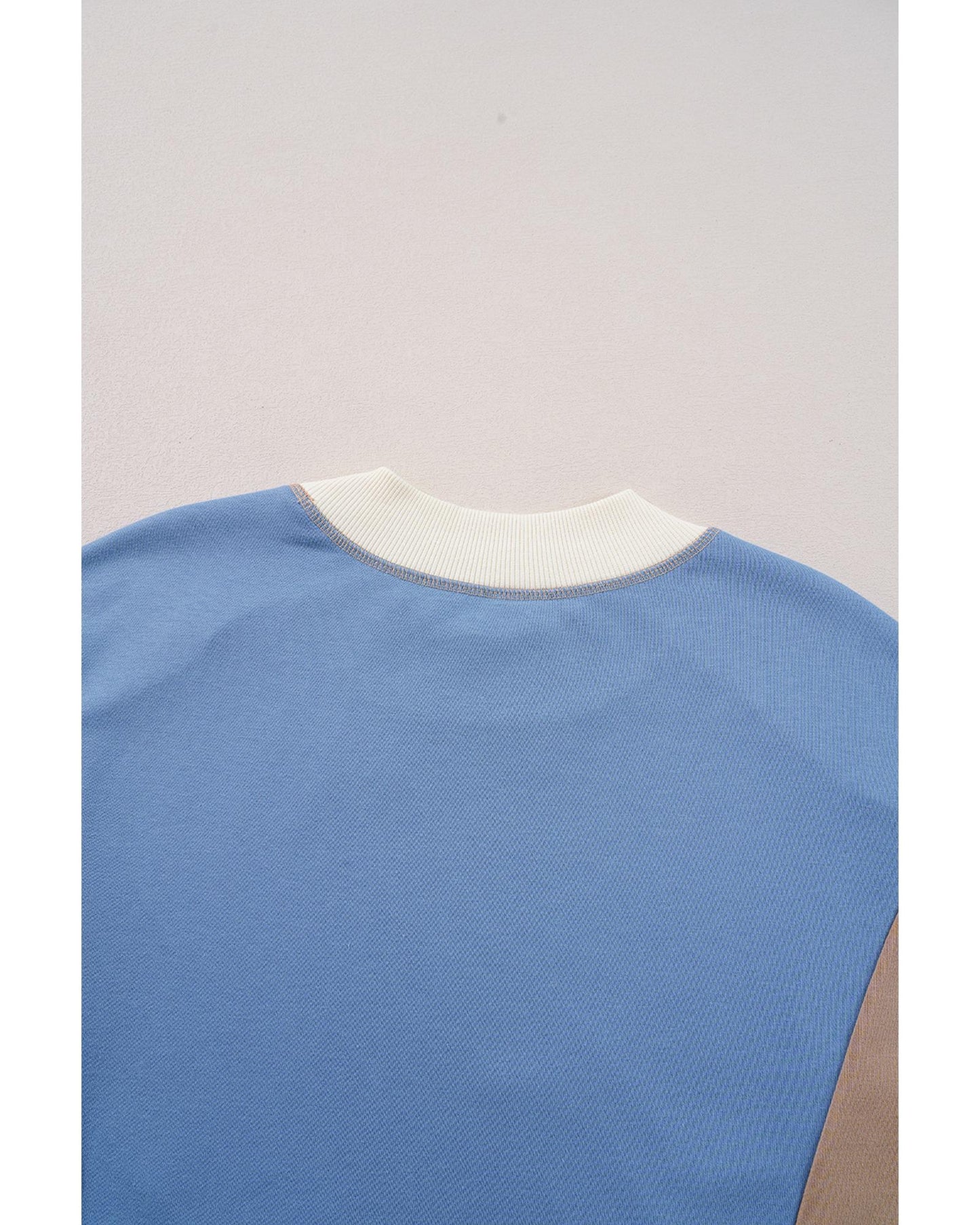 Sky Blue Ribbed Detail Color Block Sleeve Baggy Sweatshirt - M