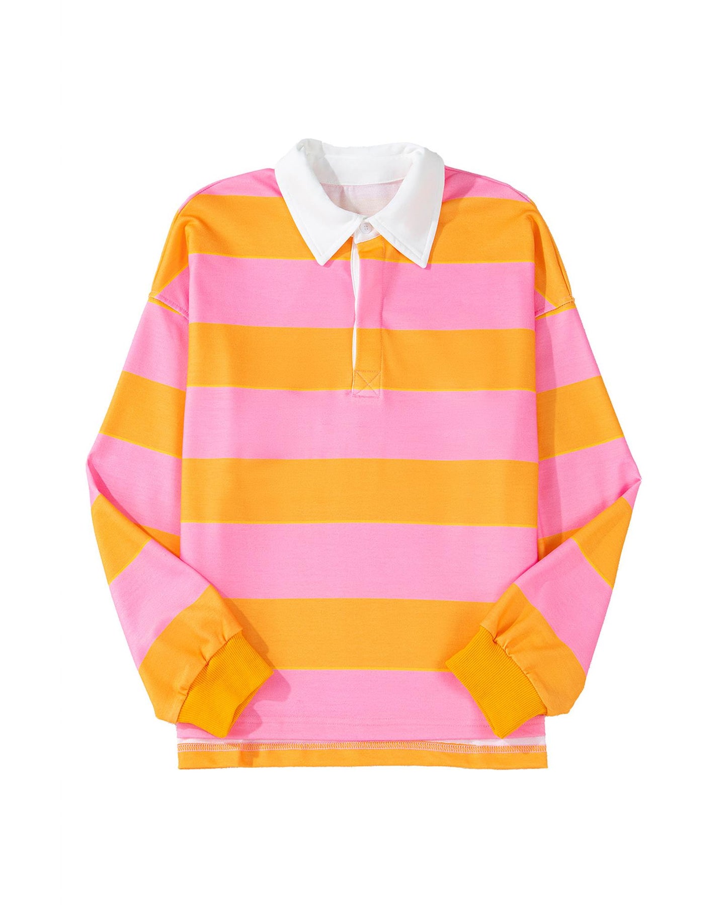 Yellow Stripe Color Block Polo Collar Sweatshirt - L