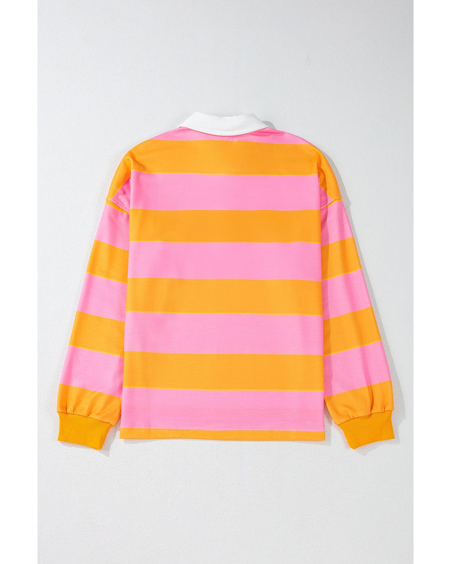 Yellow Stripe Color Block Polo Collar Sweatshirt - S