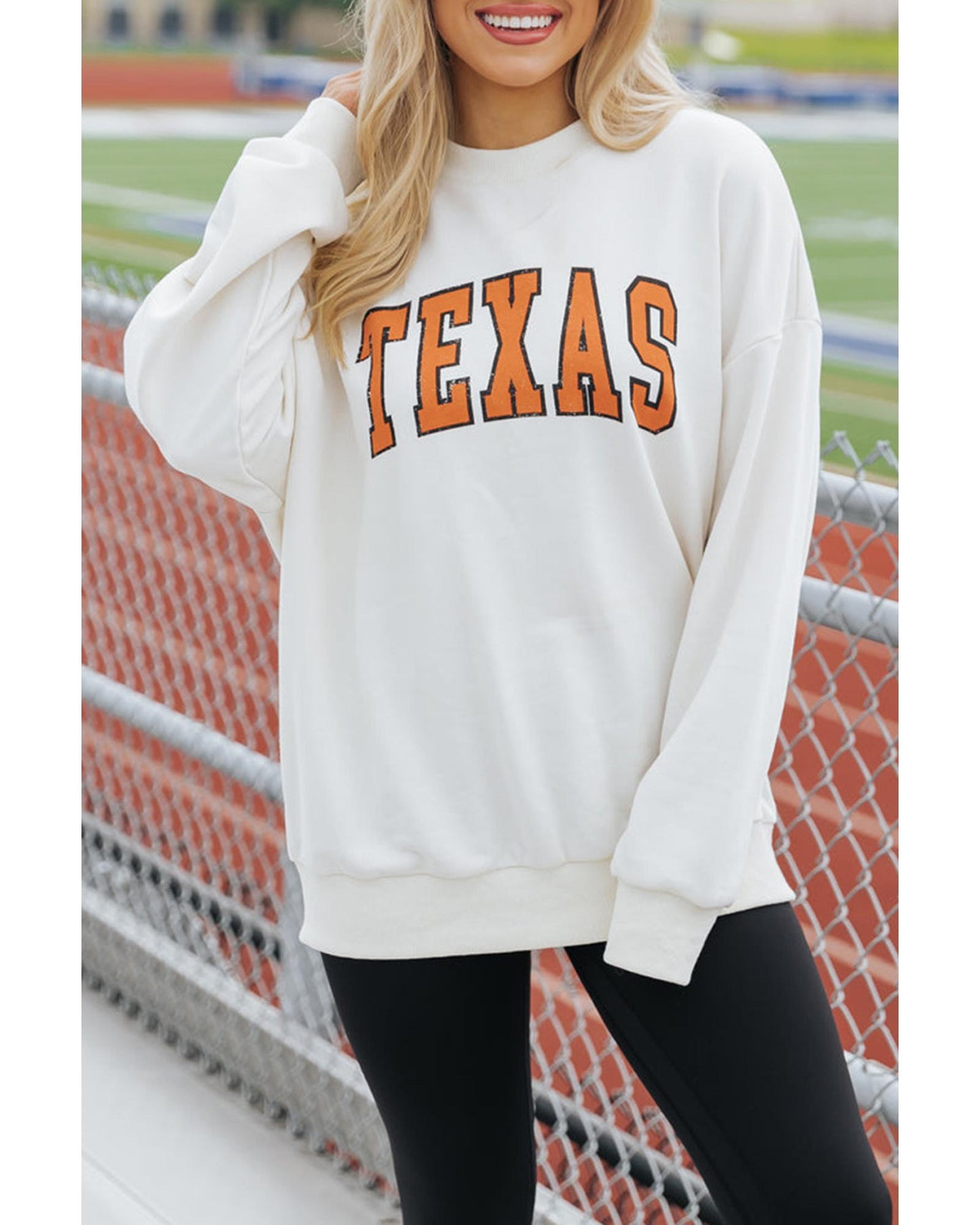 White TEXAS Graphic Drop Shoulder Crewneck Sweatshirt - M