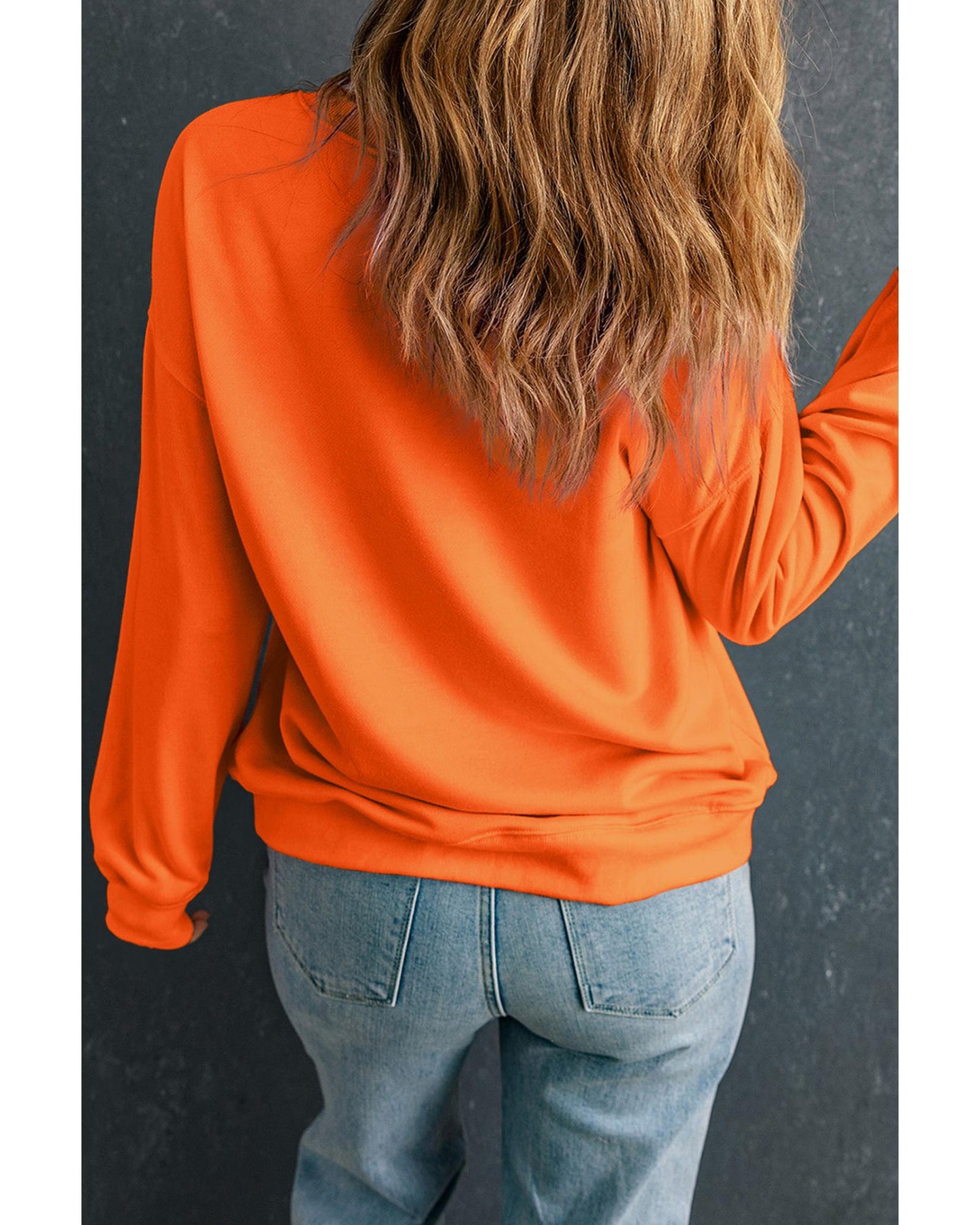 Orange Rhinestone game day Pattern Drop Shoulder Sweatshirt - L