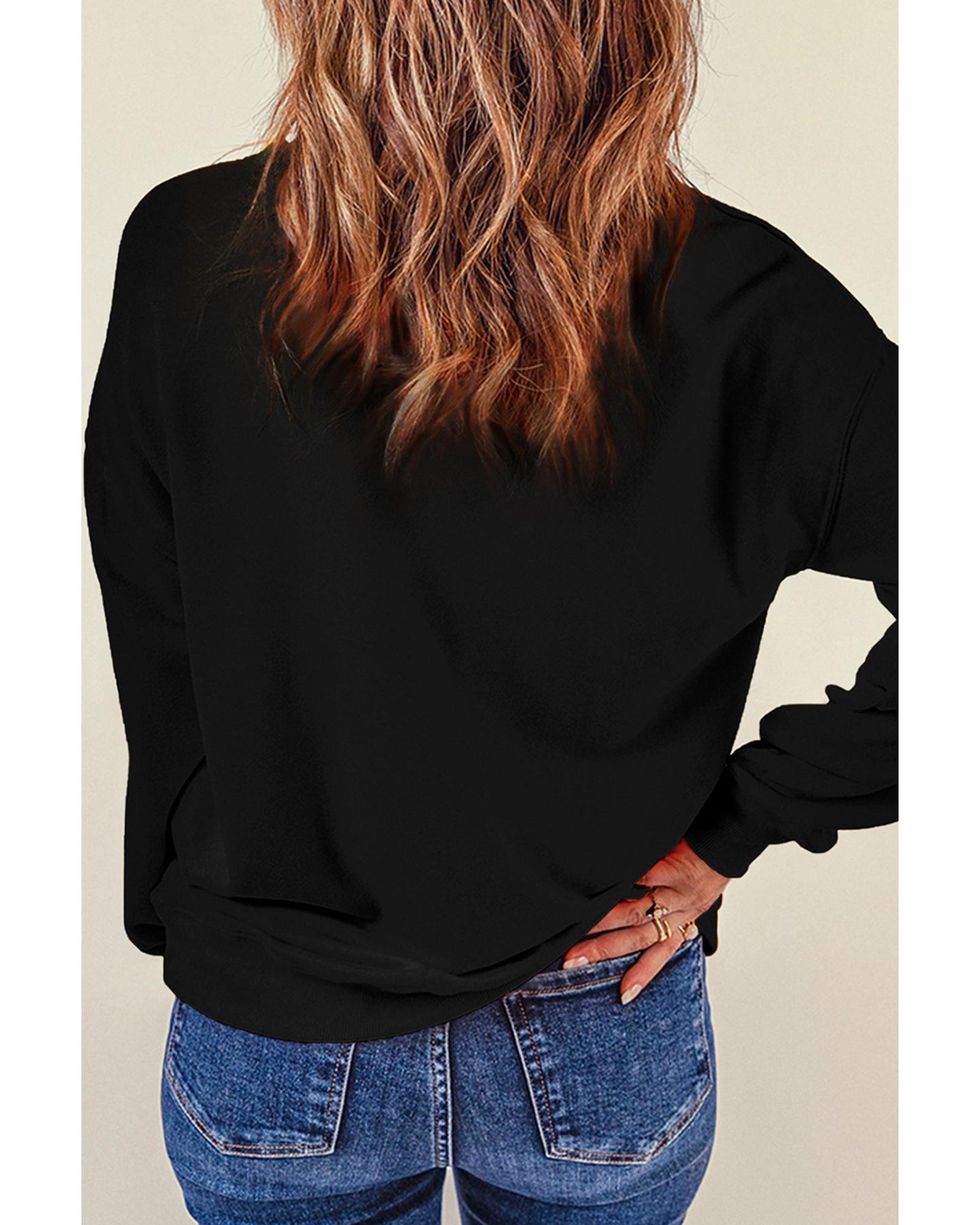 Black Glitter SPOOKY Ghost Pattern Crew Neck Halloween Sweatshirt - S
